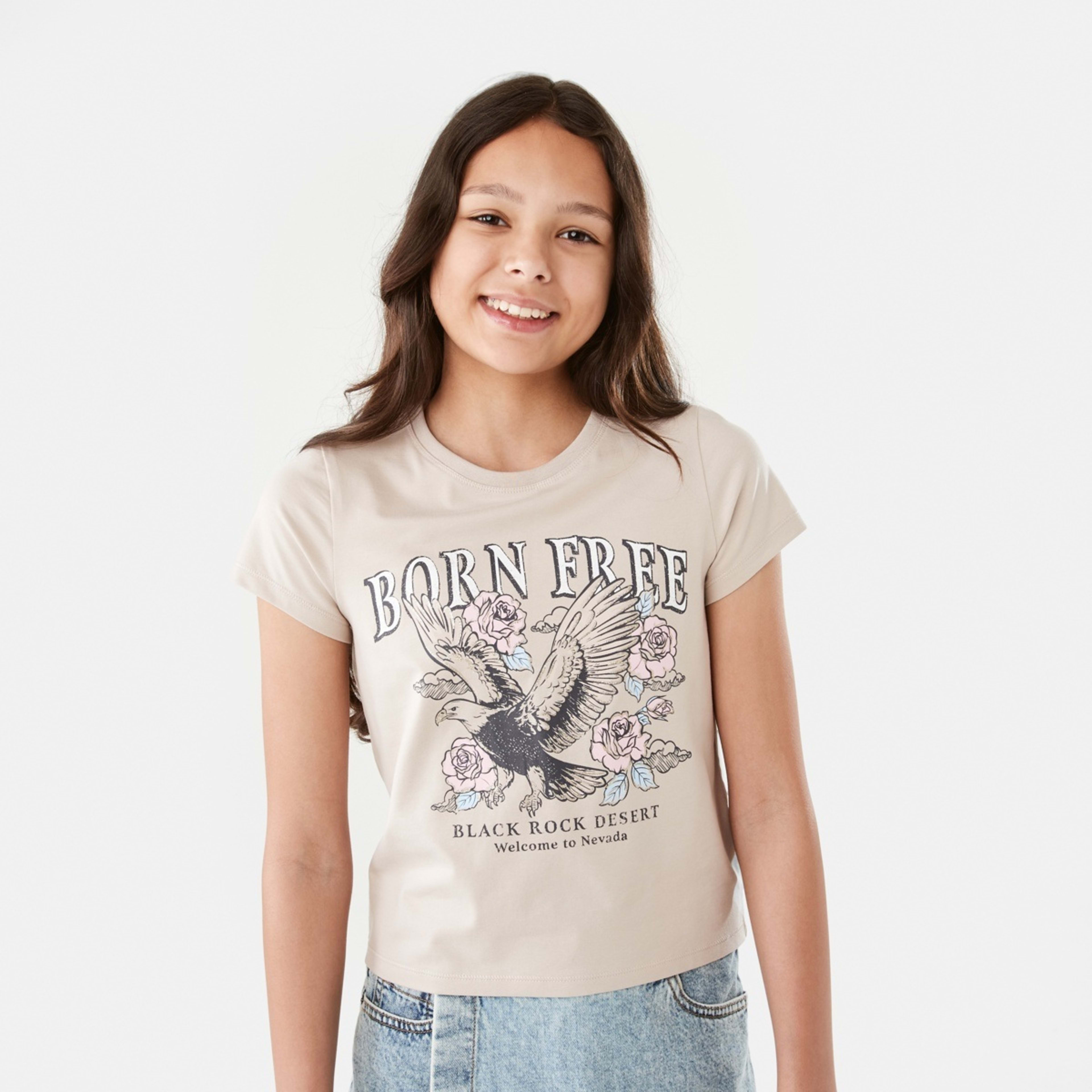 1 Short Sleeve Print Top Born Free Eagle  Sandshell Beige, 1 of 8