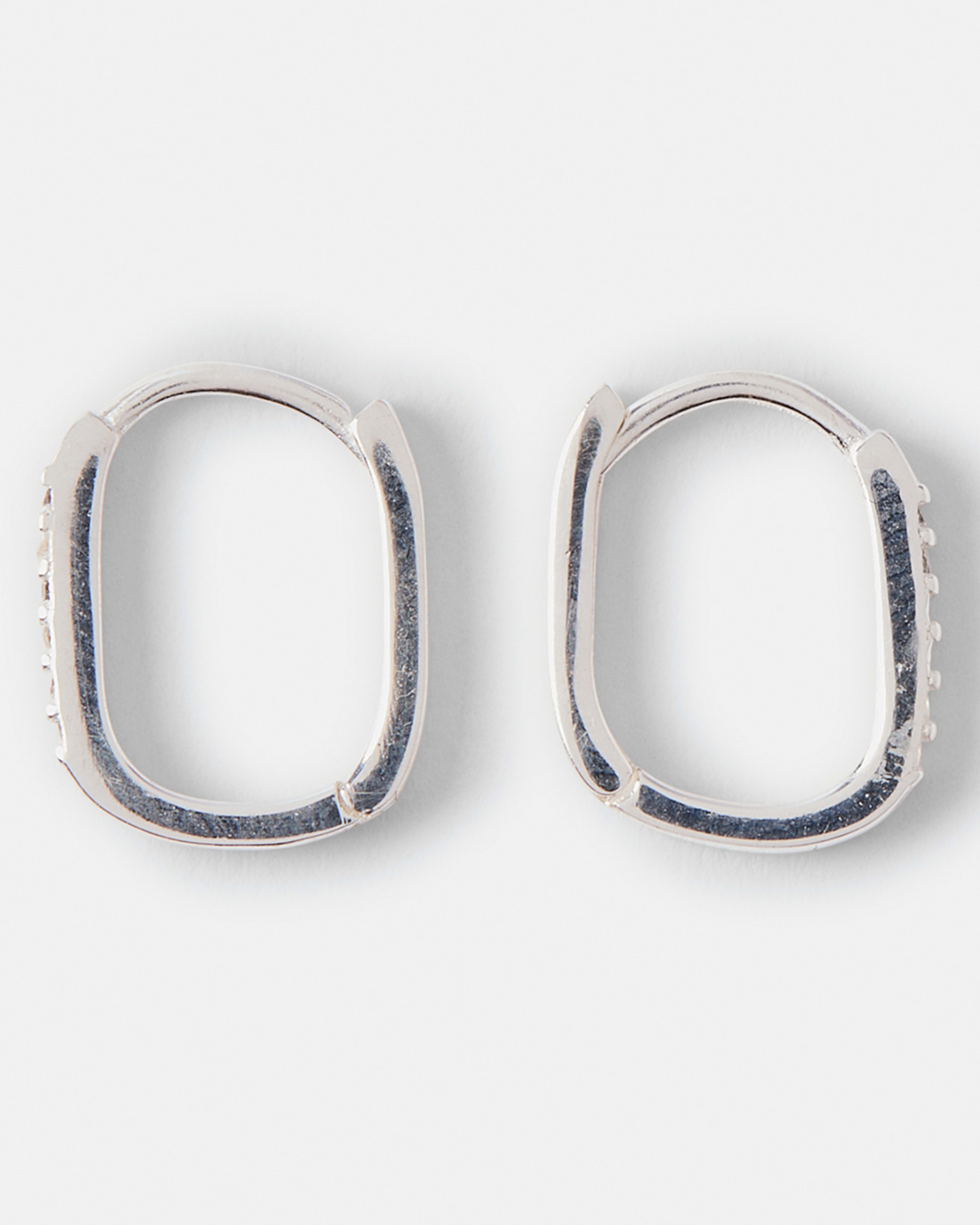 1 Sterling Silver Square Cubic Zirconia Hoop Earrings Silver, 1 of 4