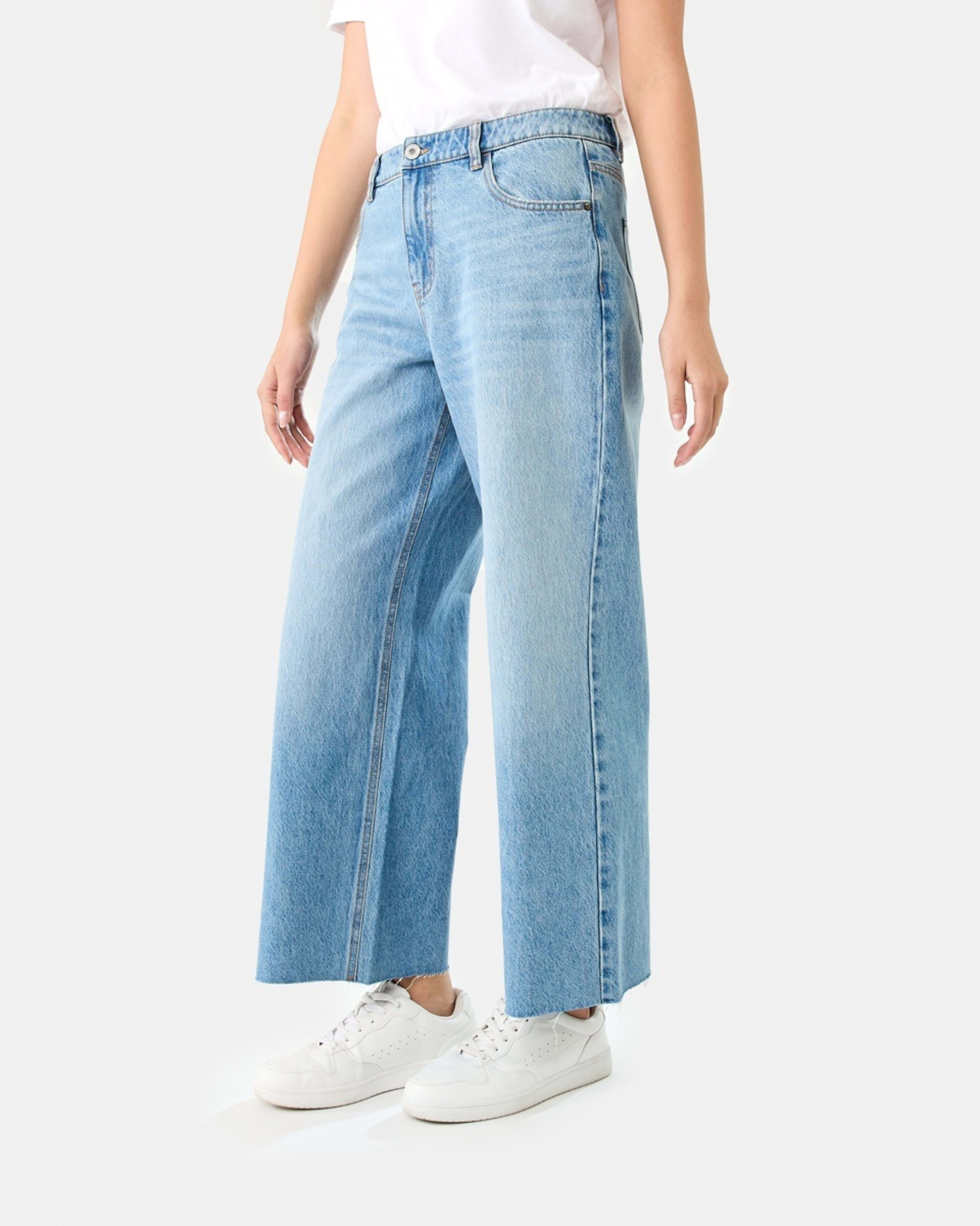 3 Wide Leg Raw Hem Jeans MID WASH, 3 of 9