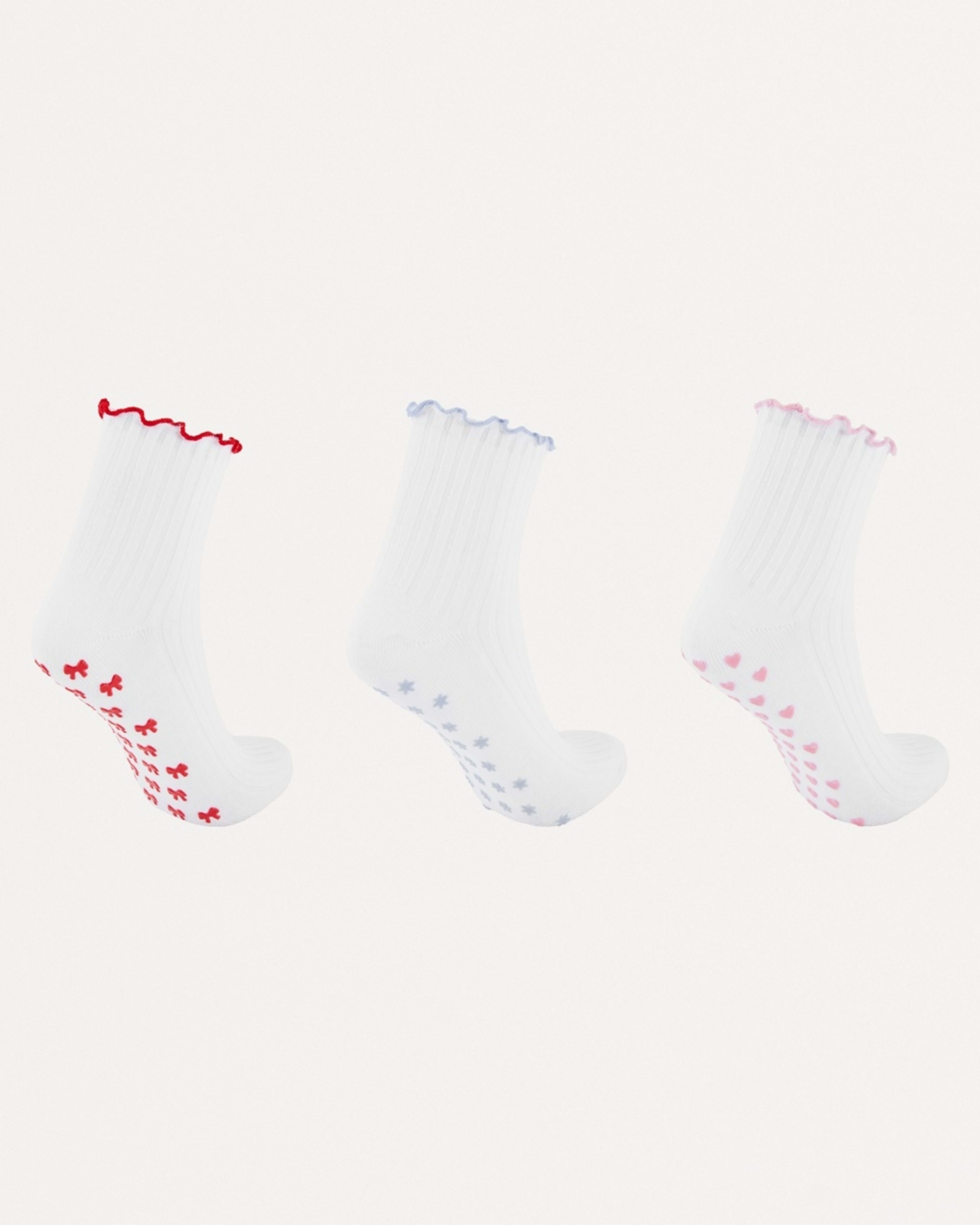 2 3 Pack Frill Quarter Crew Non-Slip Socks LOVE CHERRY MULTI, 2 of 3