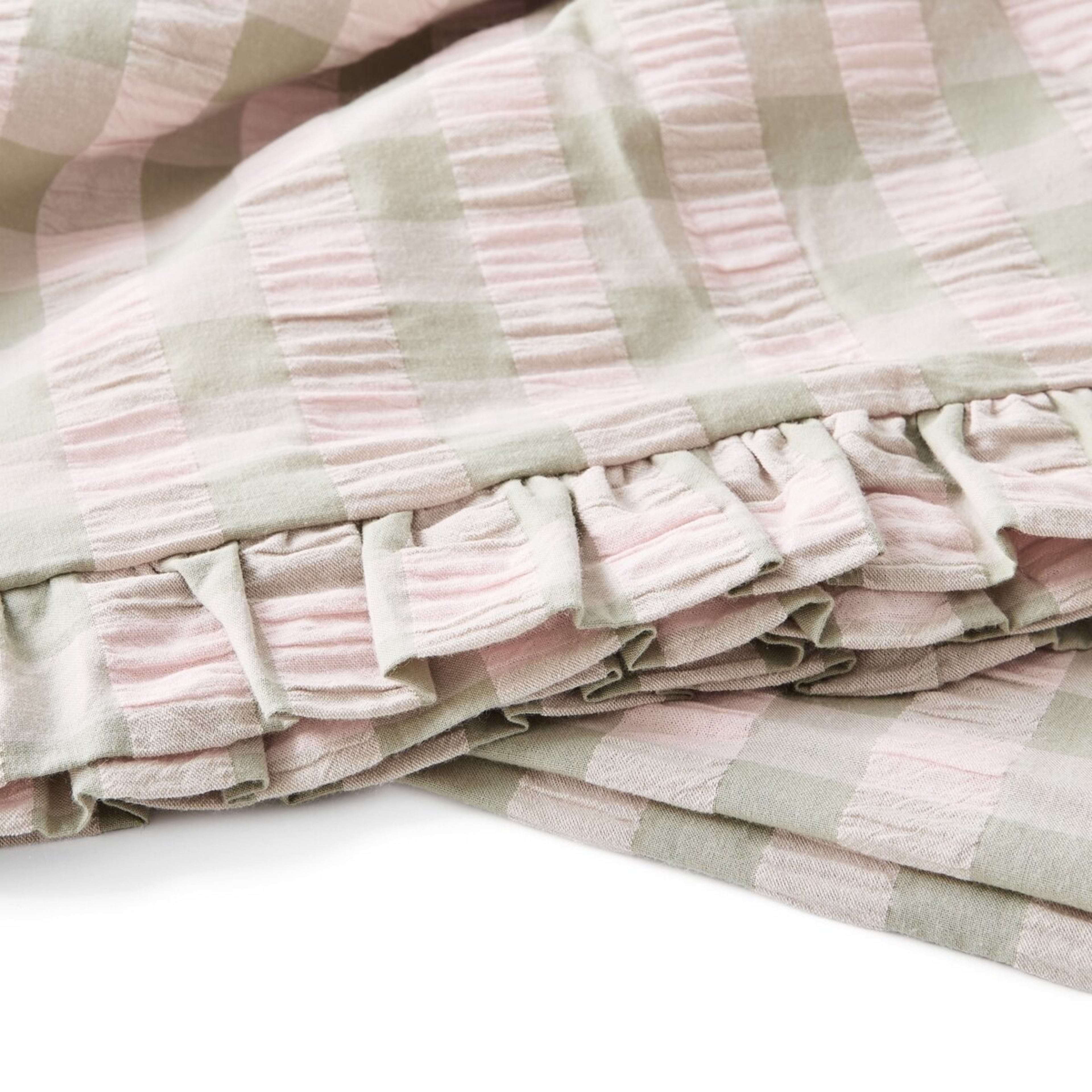 6 Gingham Ruffle Cotton Quilt Cover Set - Queen Bed, Sage and Pink, 6 of 6