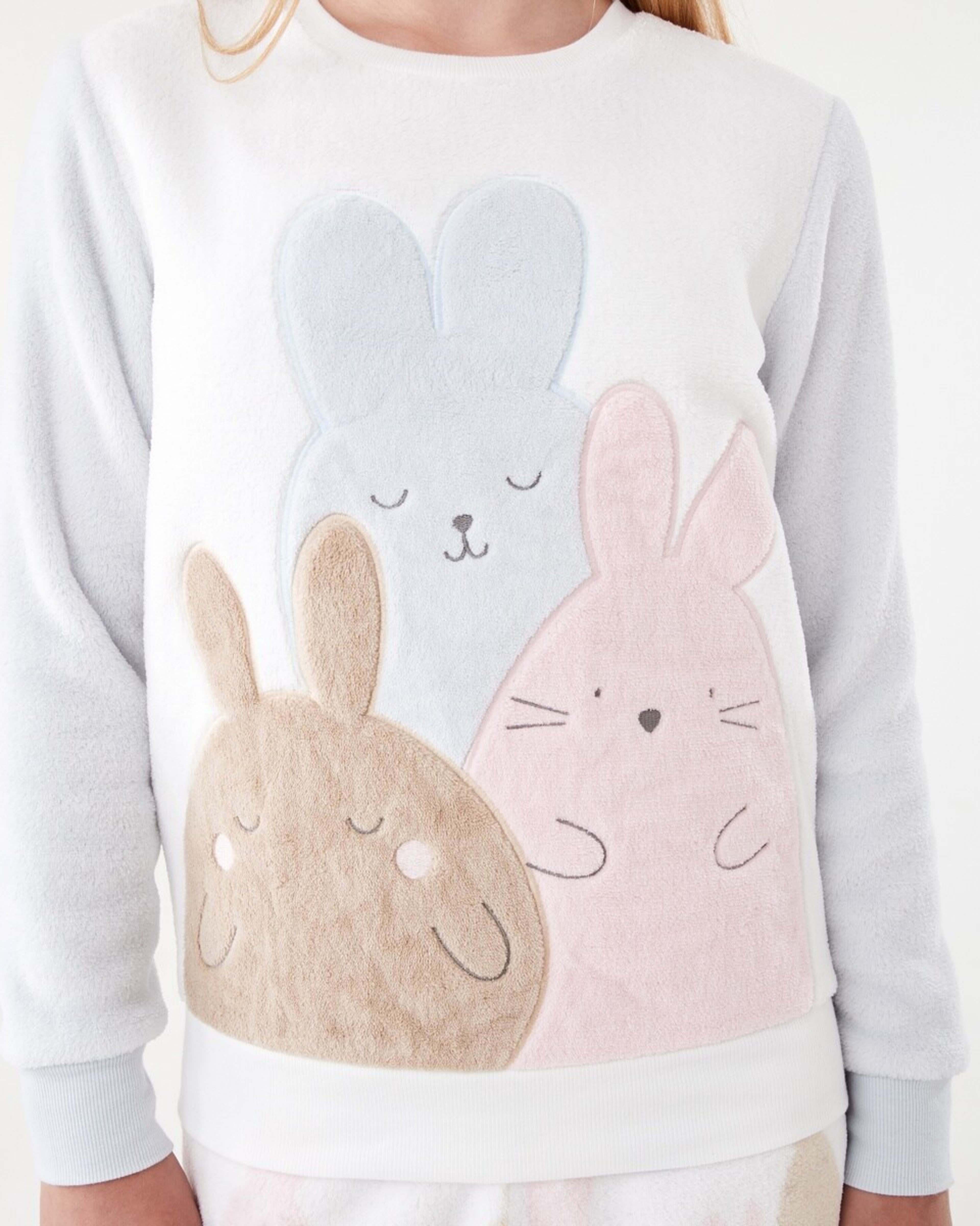 4 Fluffy Pyjama Set Bunnies White, 4 of 9