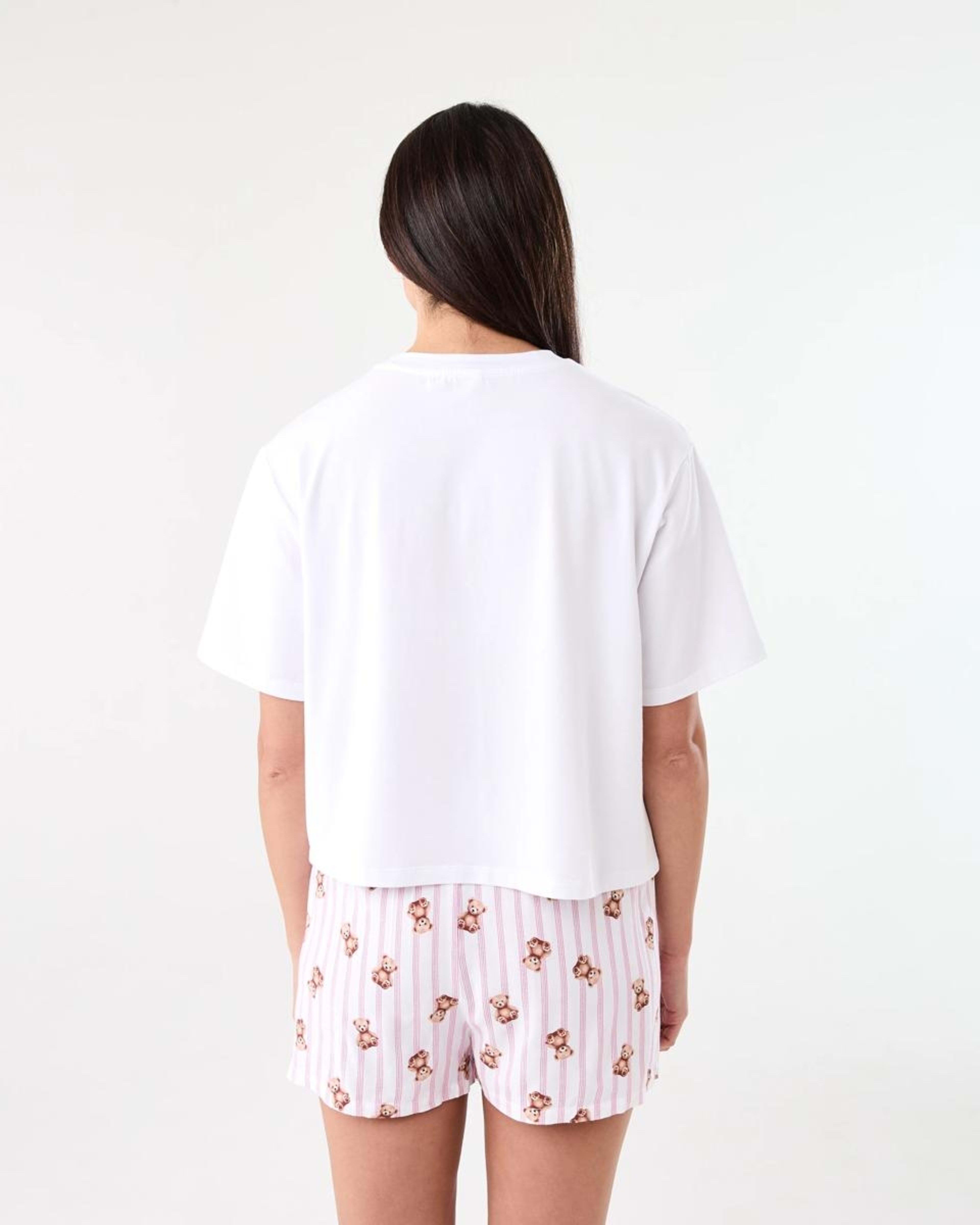 3 Print Knit T-shirt and Woven Shorts Pyjama Set BOW BEAR WHITE, 3 of 8