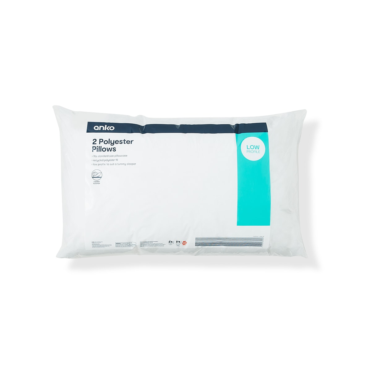 2 Pack Polyester Pillows Low Profile, White Kmart NZ