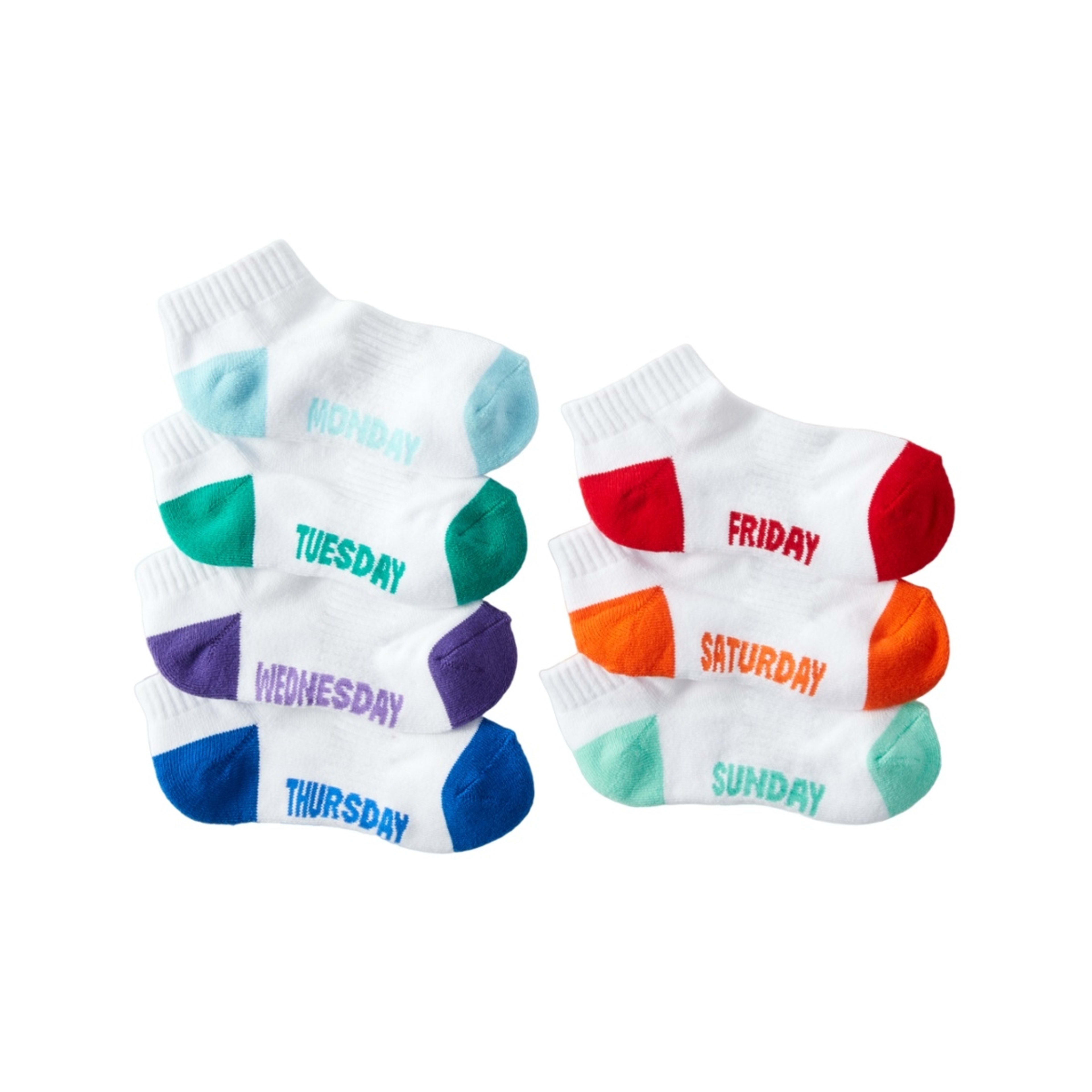 2 7 Pack Active Kids Low Cut Sports Socks Days Of The Week White Socks, 2 of 3