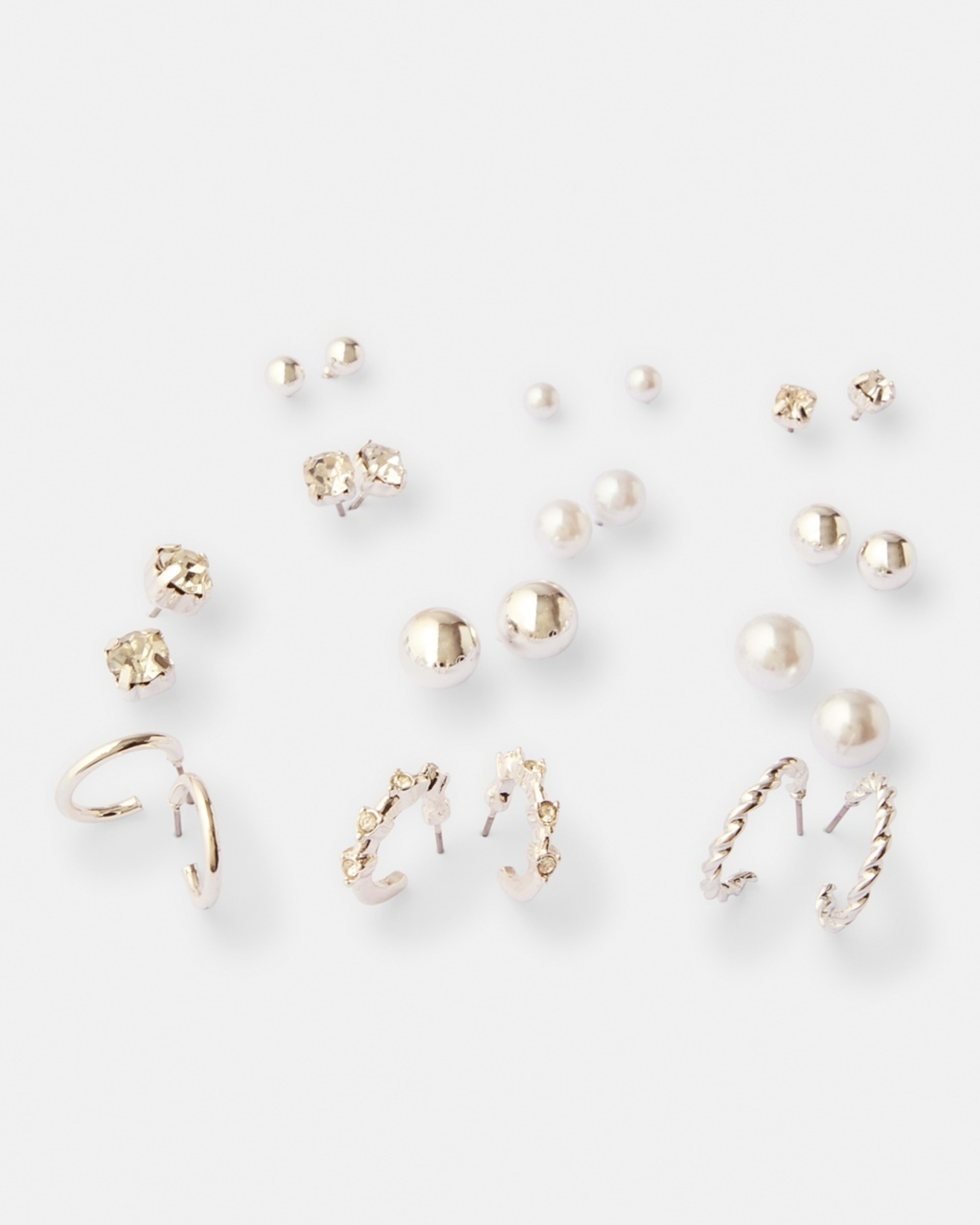 3 12 Pack Diamante Faux Pearl Hoop and Stud Earrings - Silver Tone Silver, 3 of 5