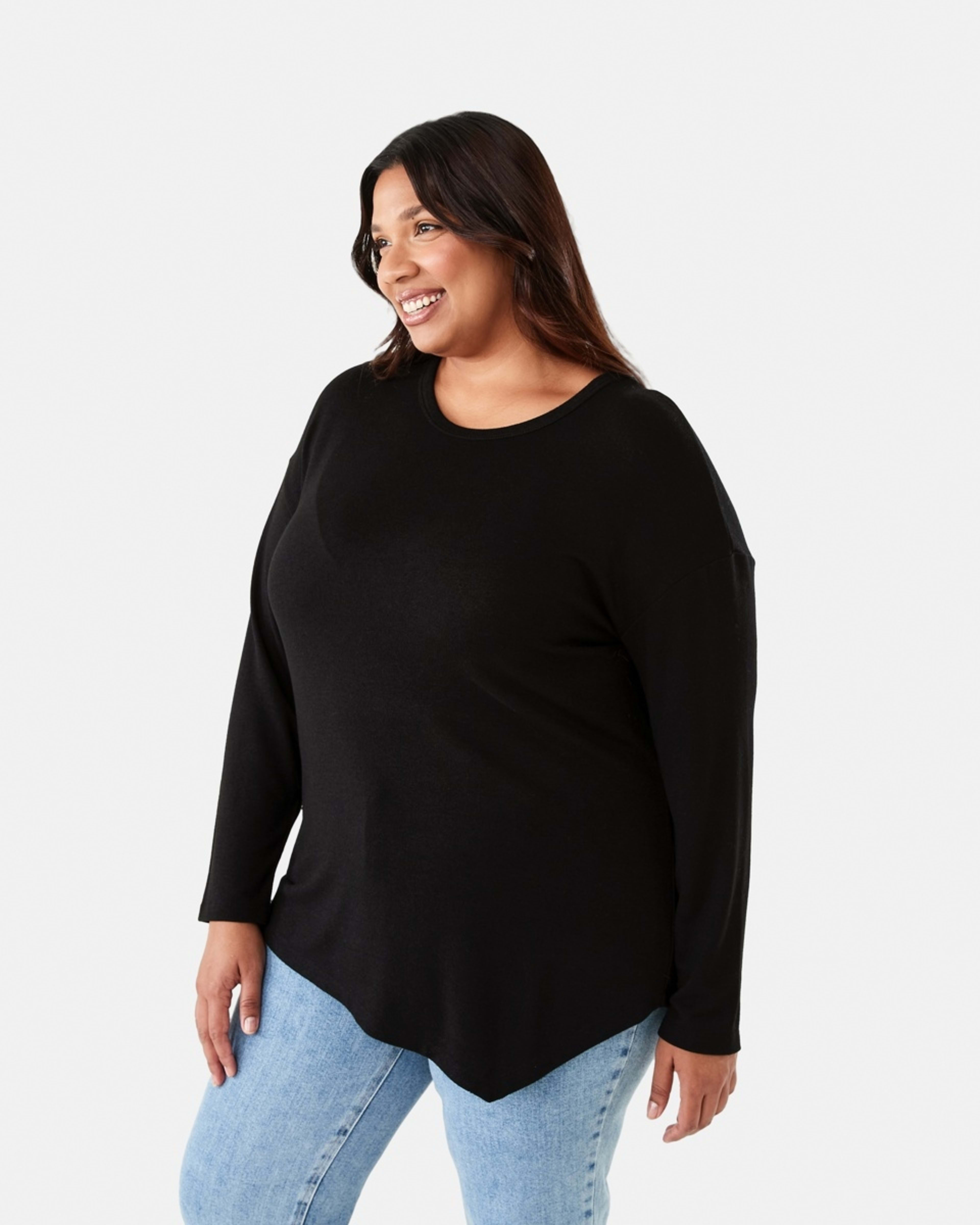2 Curve Asymmetrical Long Sleeve Top Black, 2 of 6