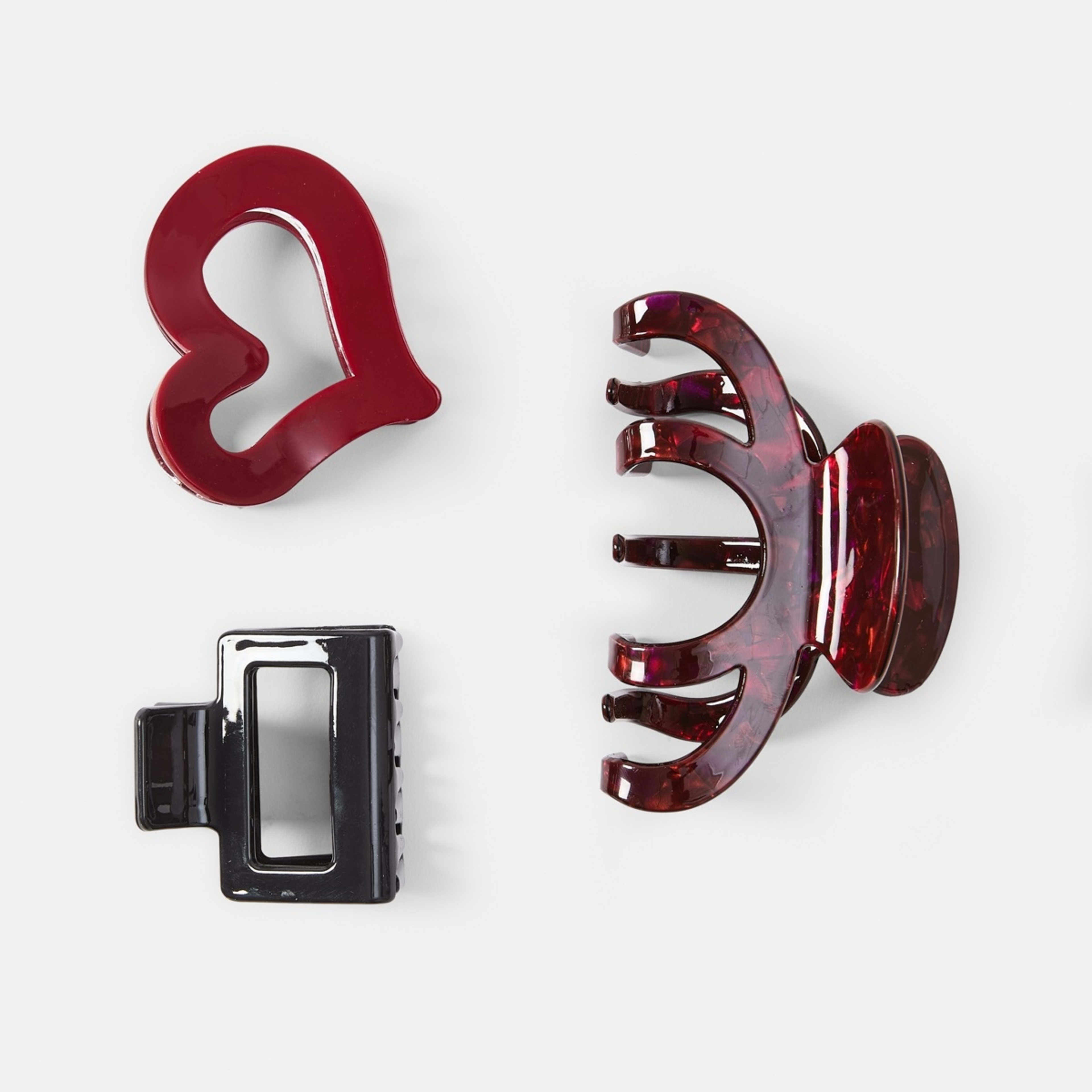 1 3 Pack Red and Black Mix Statement Claw Hair Clips