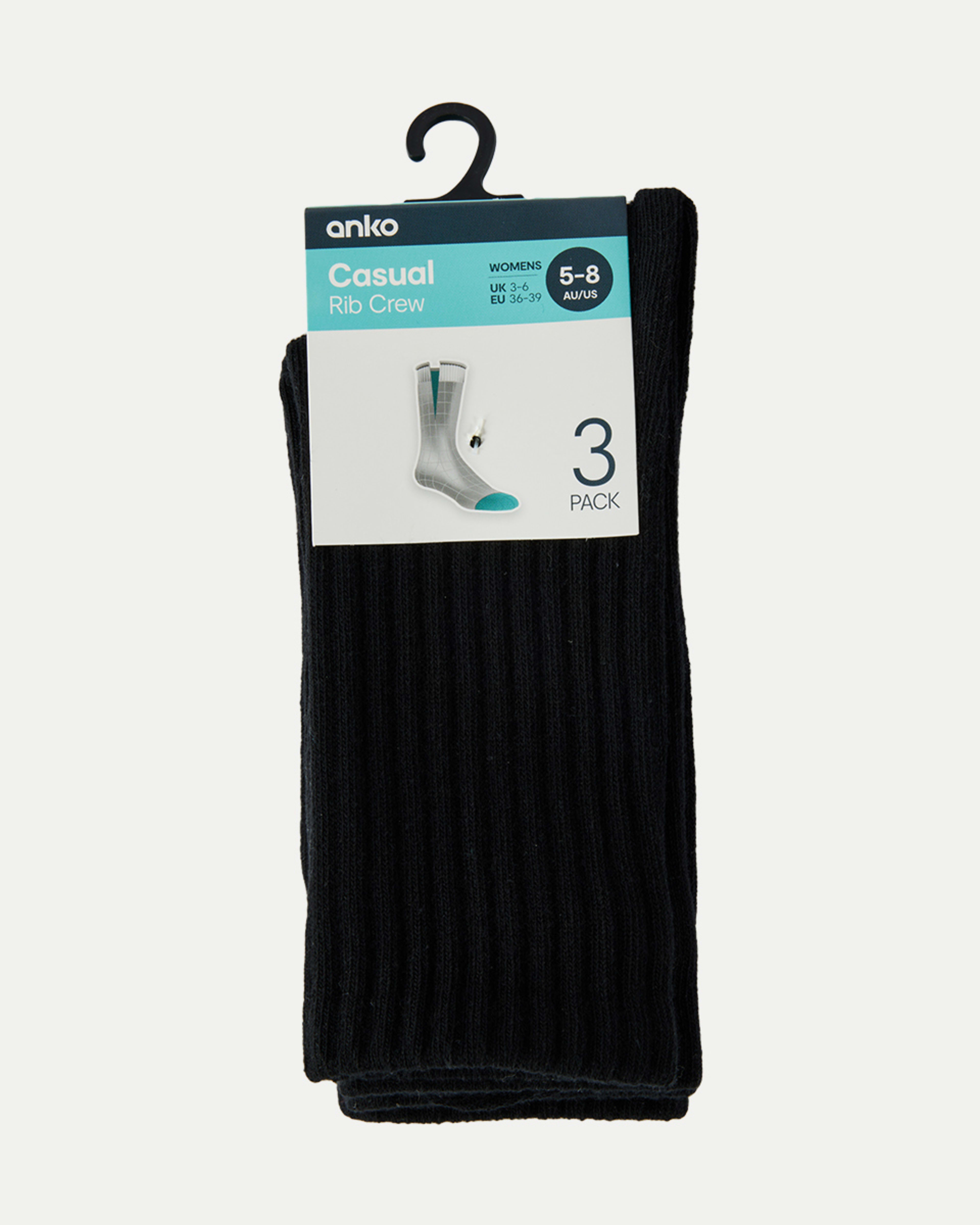 3 3 Pack Chunky Ribbed Full Crew Socks BLACK, 3 of 3