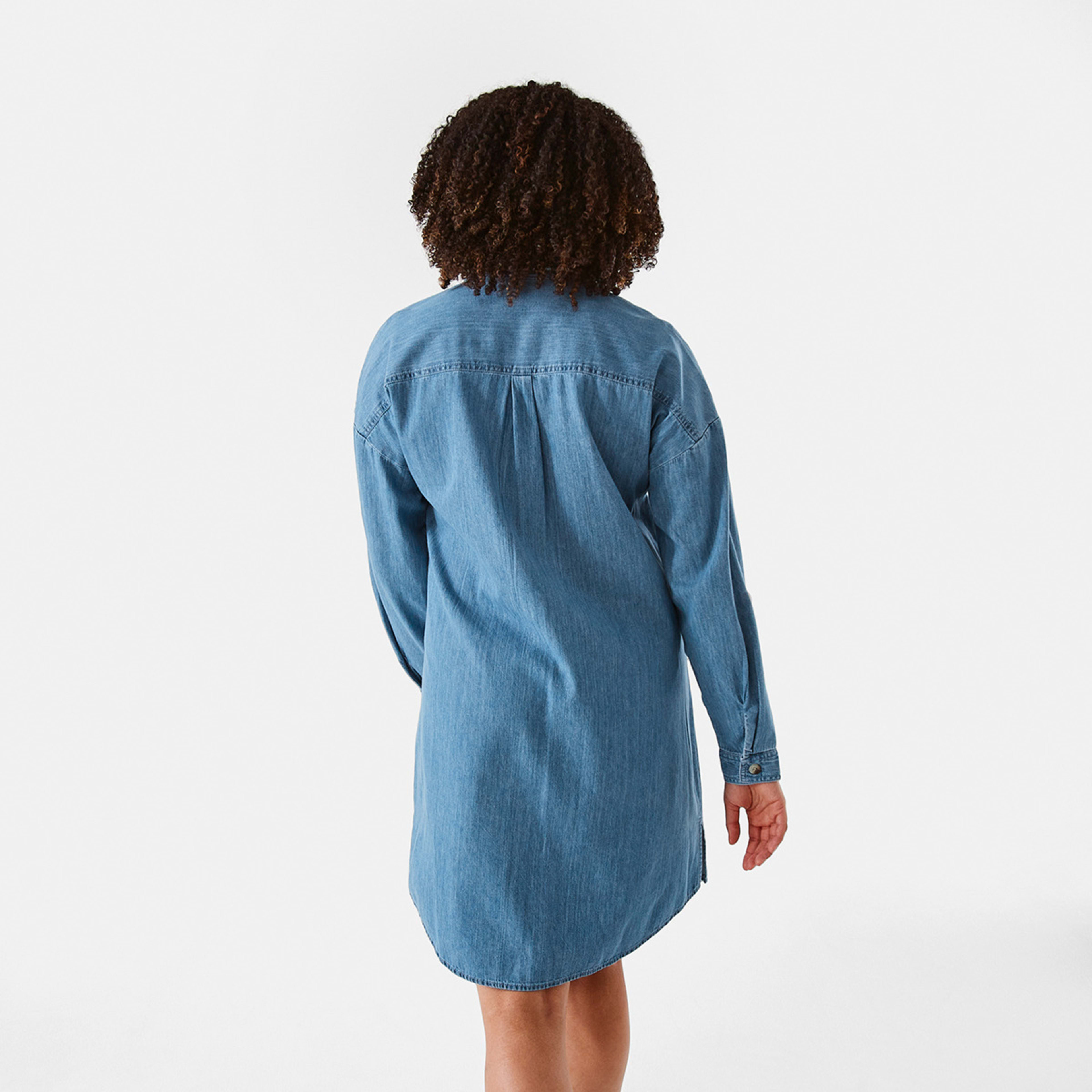 4 Long Sleeve Shift Shirt Midi Dress Mid Wash, 4 of 8