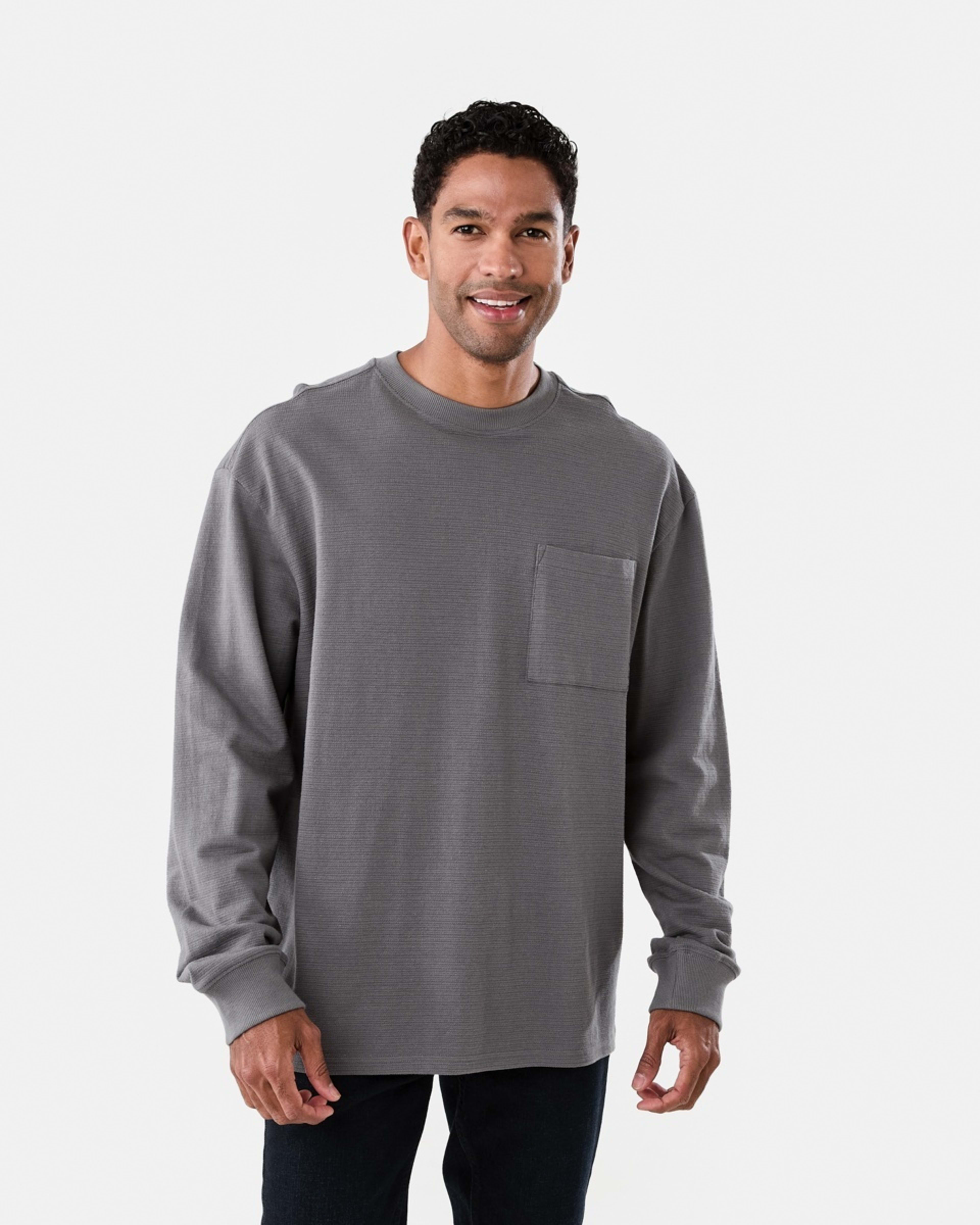 1 Long Sleeve Oversized Textured T-shirt Seal Grey, 1 of 5