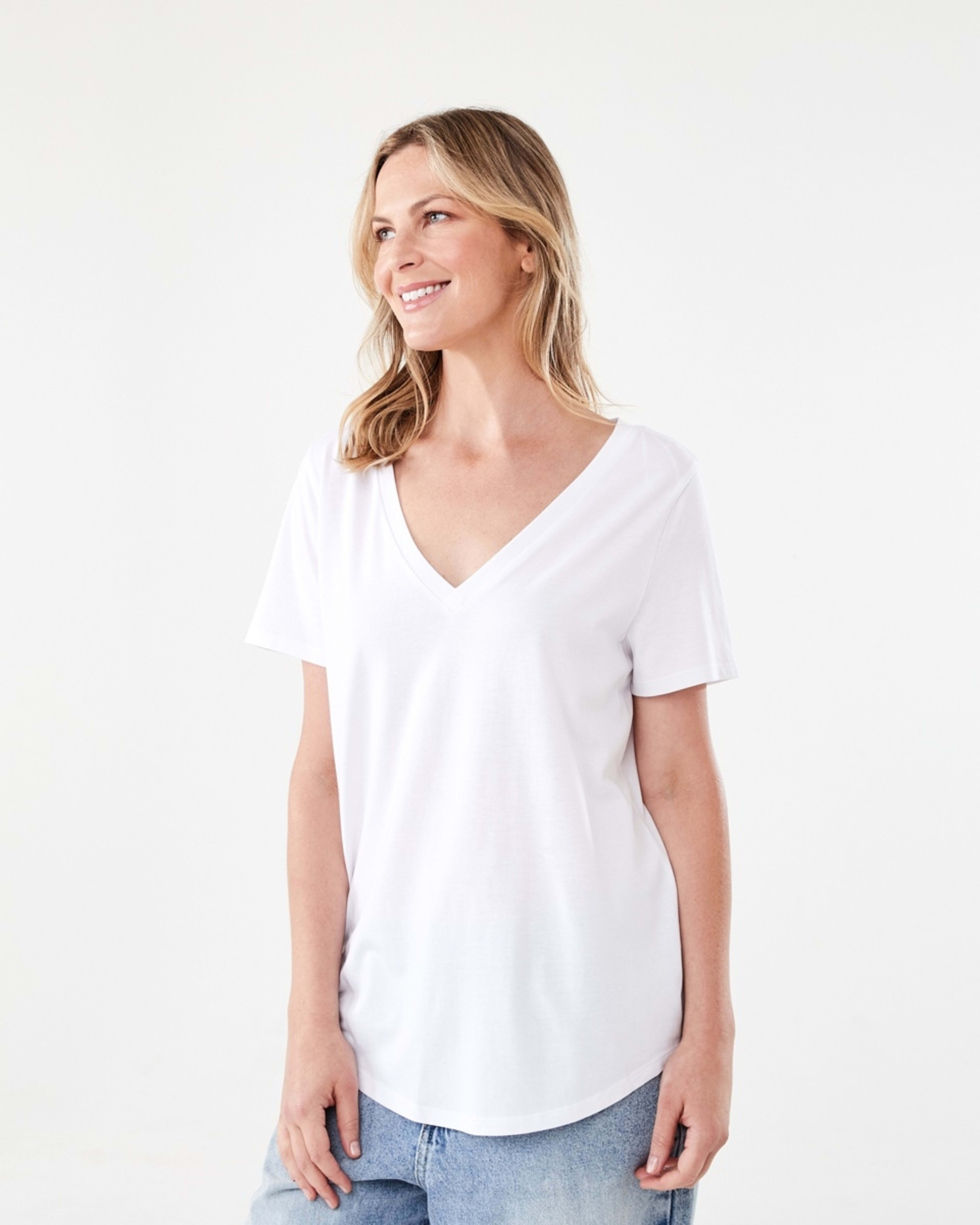 2 Short Sleeve Cotton Modal V-Neck T-shirt White, 2 of 5