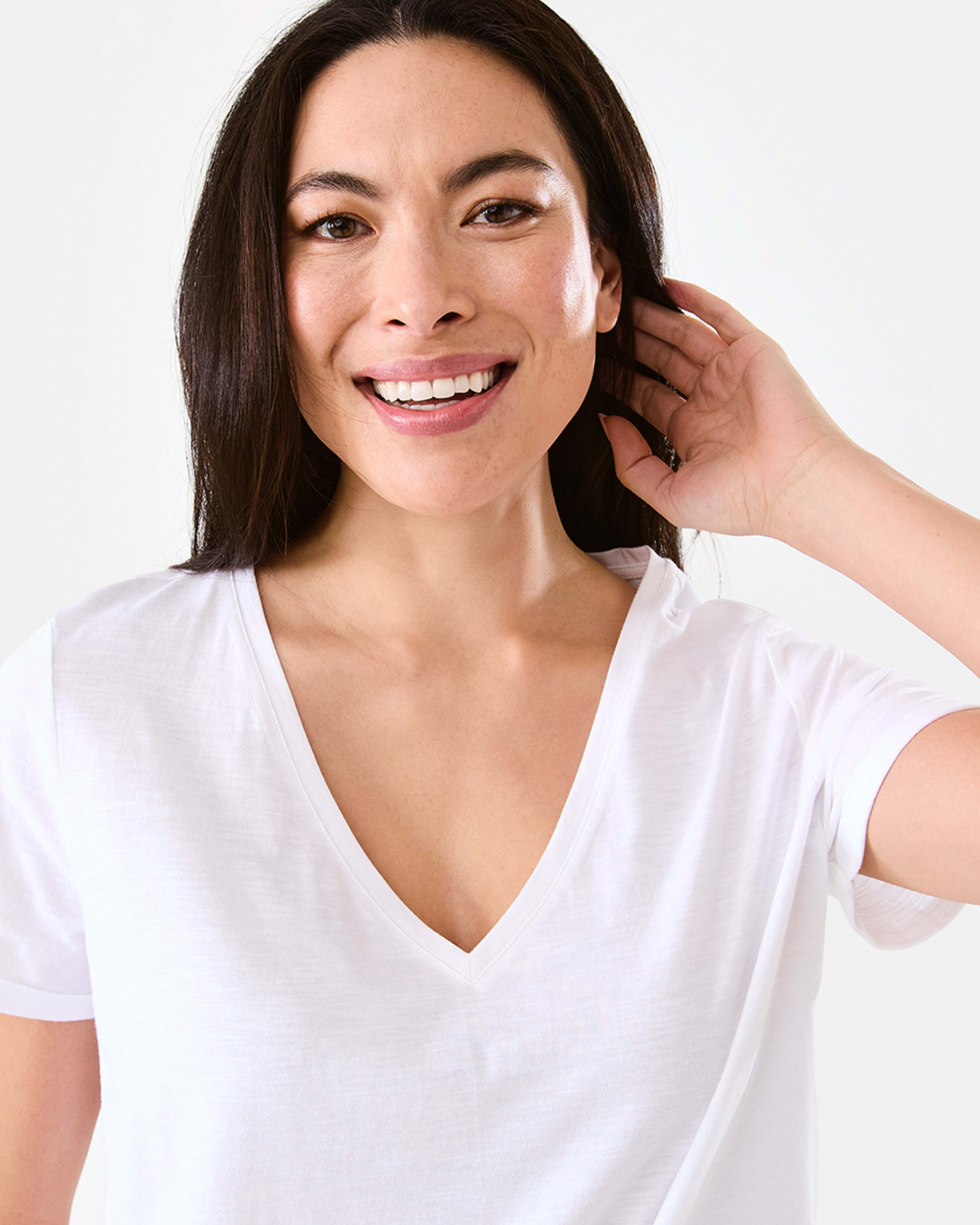 4 Short Sleeve Slub V-neck T-shirt White, 4 of 5