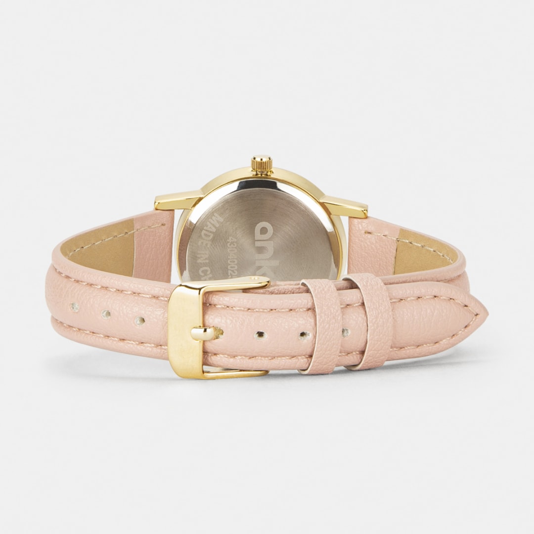 Womens Analogue Watch with Gold Case & Peach Strap Kmart