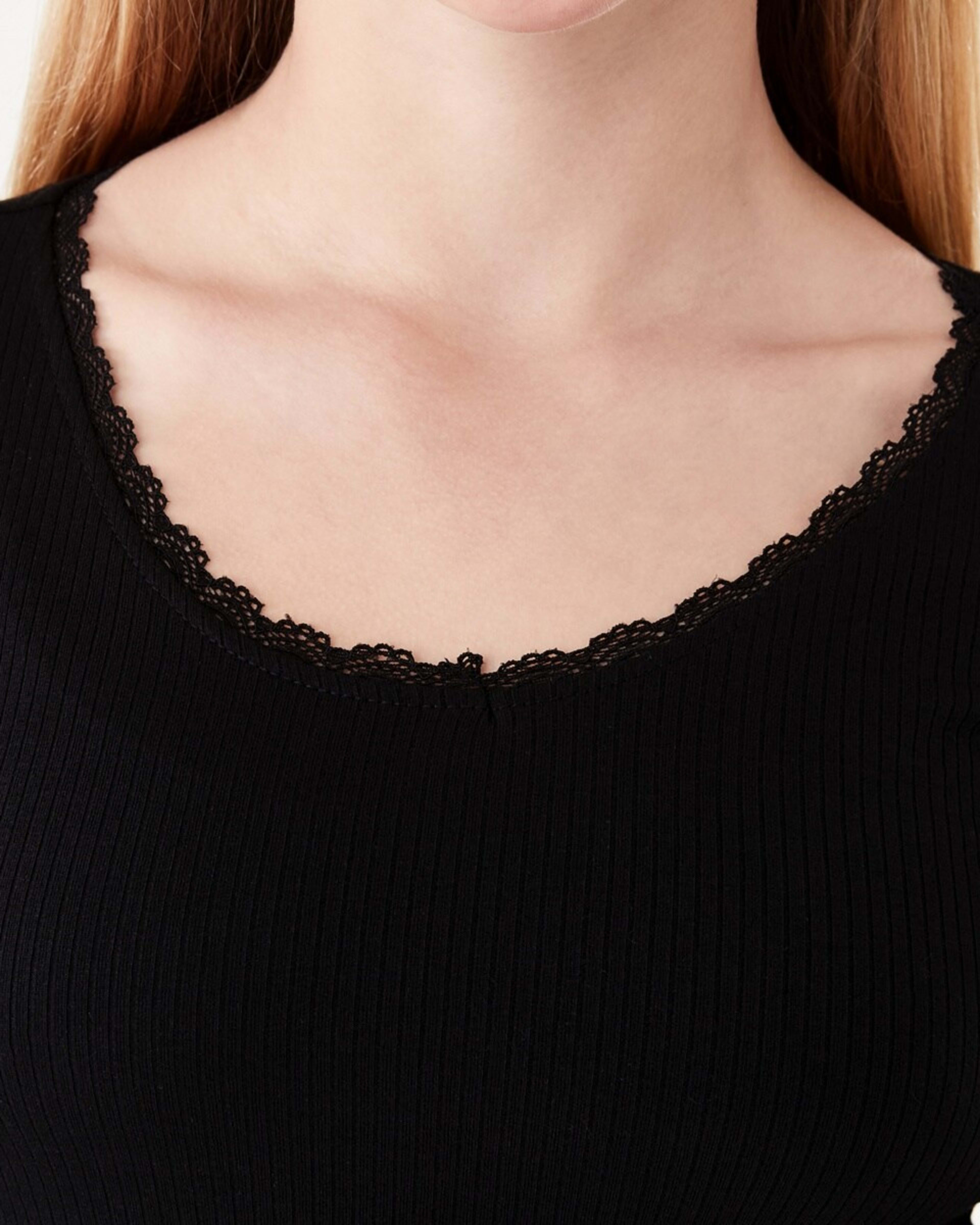 4 Long Sleeve Rib Top with Lace Black, 4 of 8