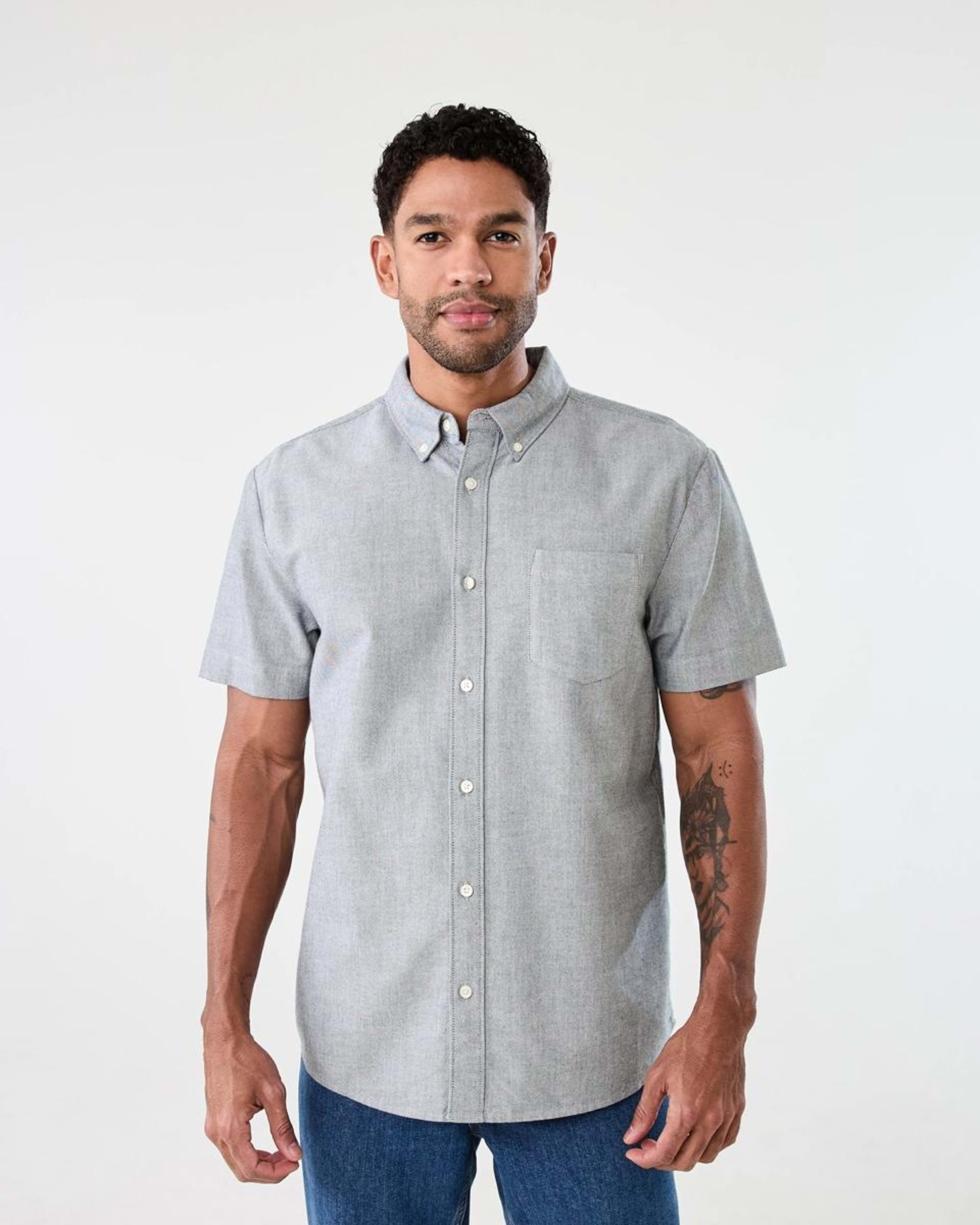 1 Short Sleeve Oxford Shirt GREY YD