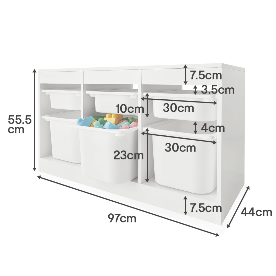 Kids Storage Unit with 6 Tubs - White - Kmart