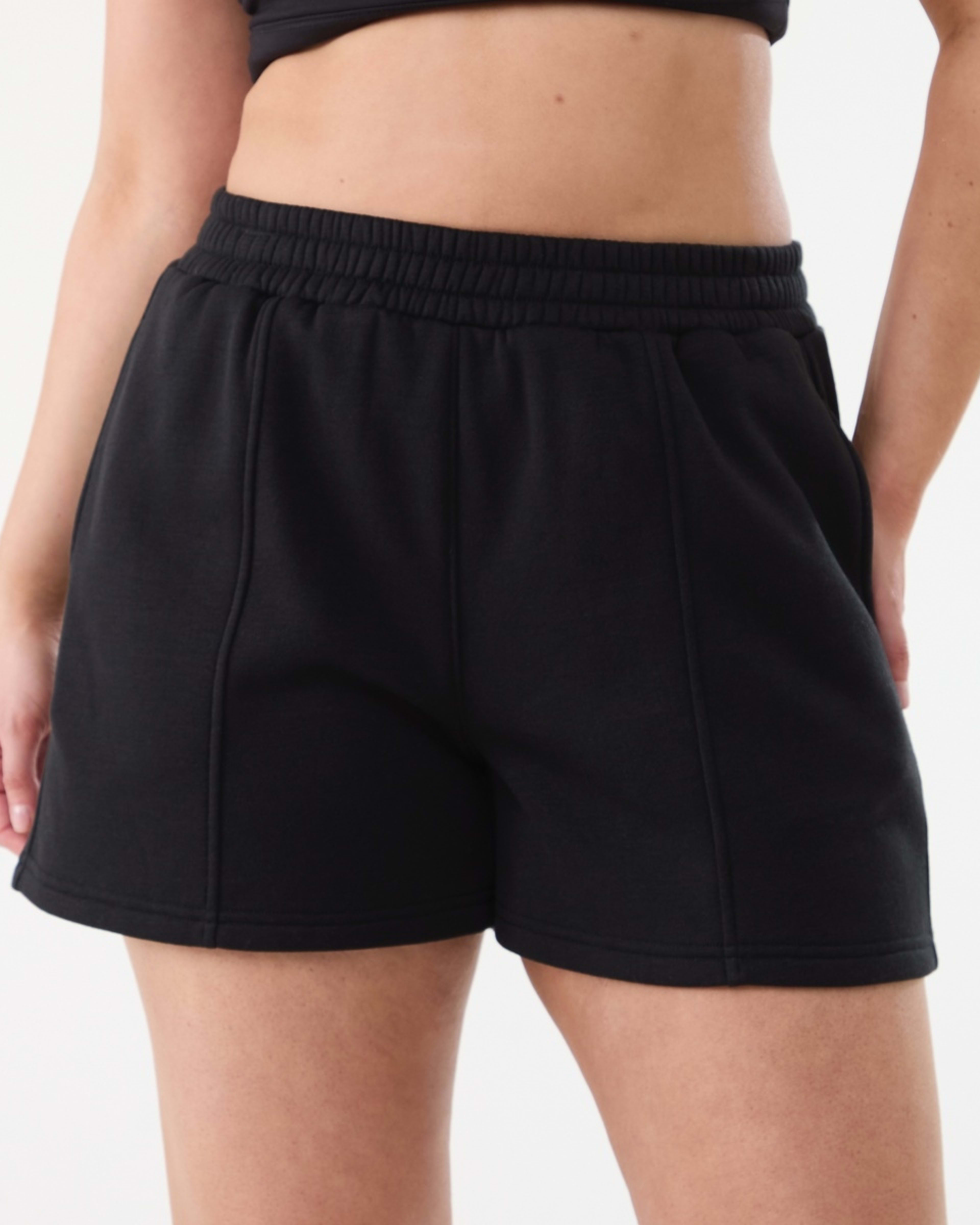 1 Active Womens Front Seam Fleece Shorts BLACK