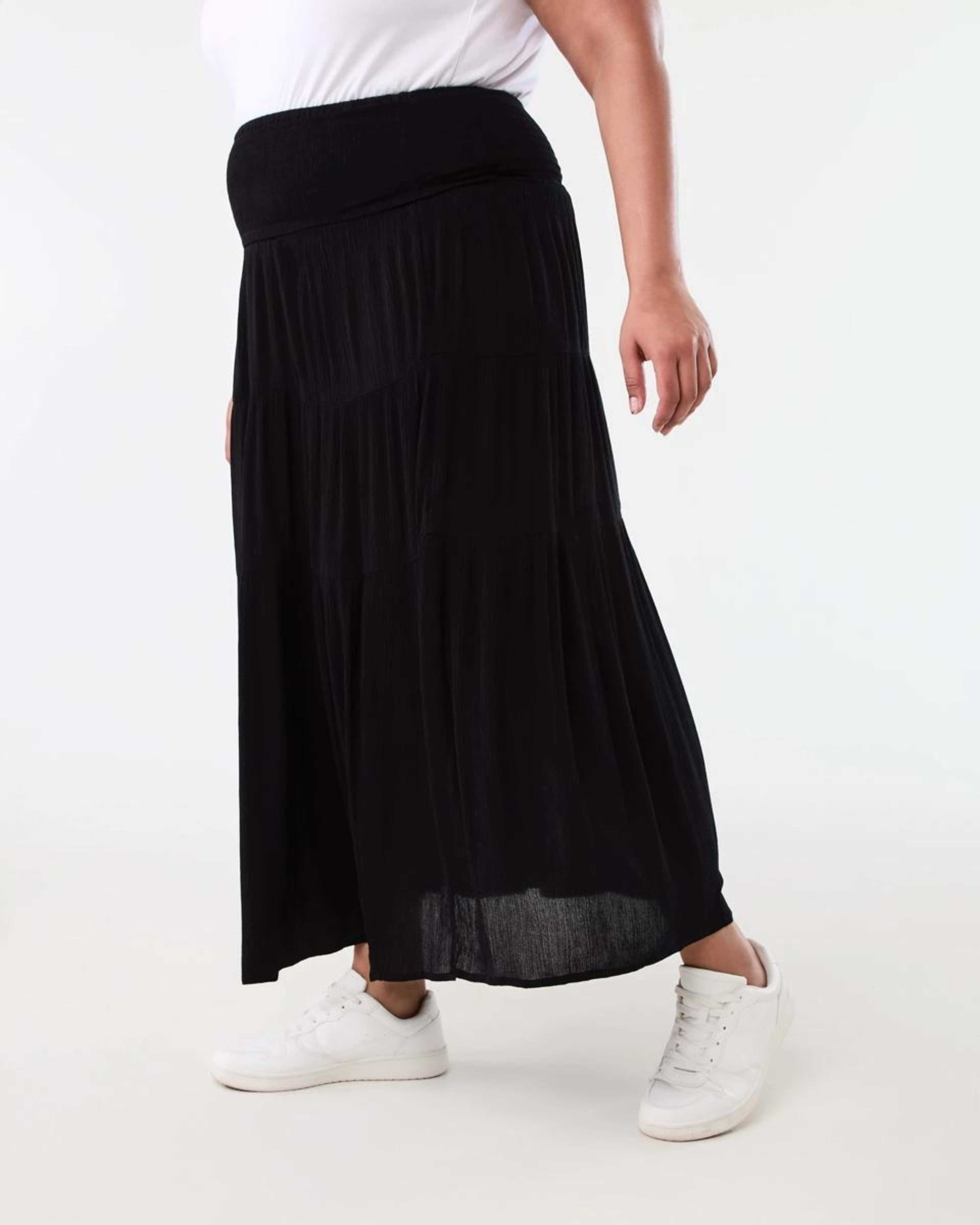 2 Curve Multi Tiered Textured Maxi Skirt BLACK, 2 of 5
