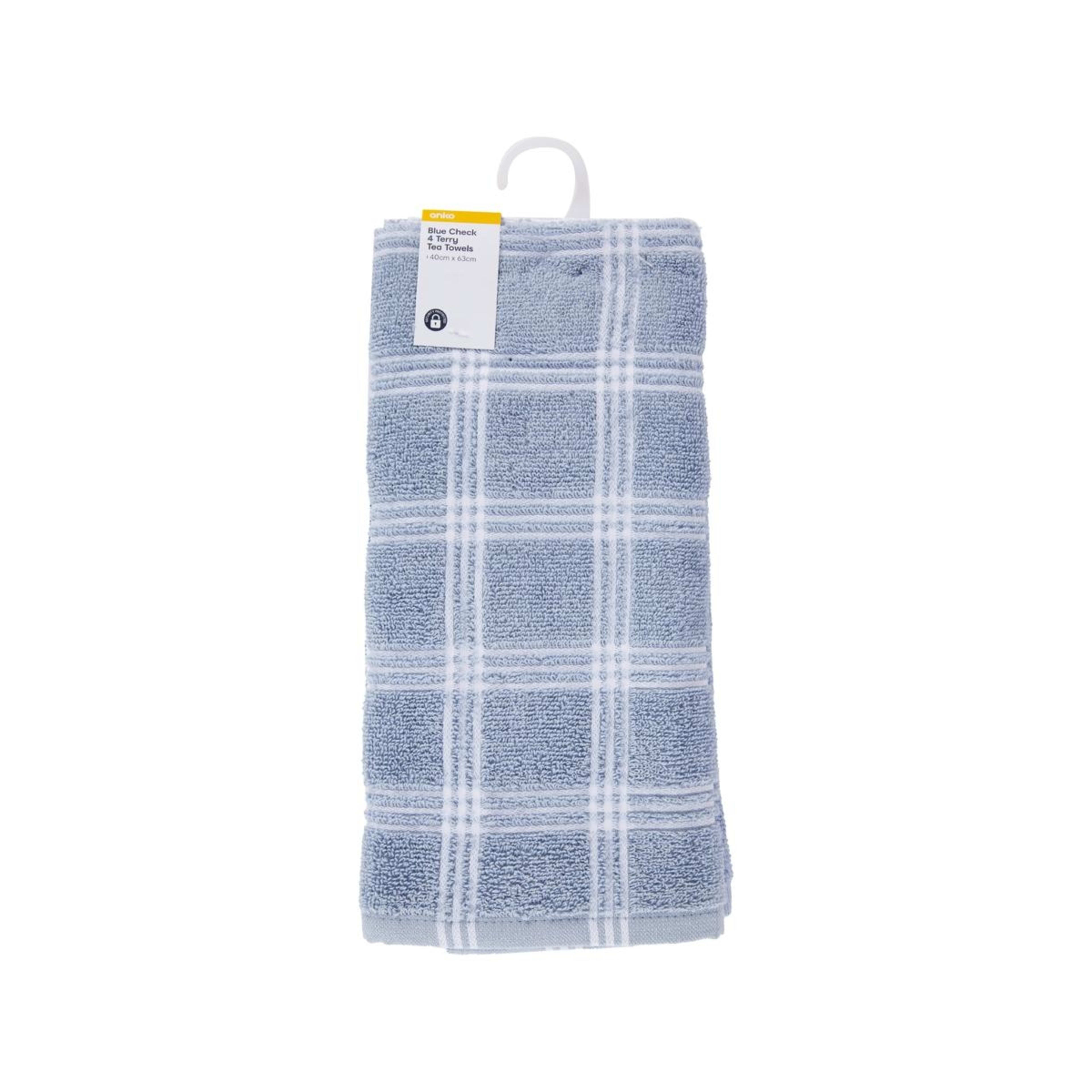 7 4 Pack Blue Check Terry Tea Towel, 7 of 7