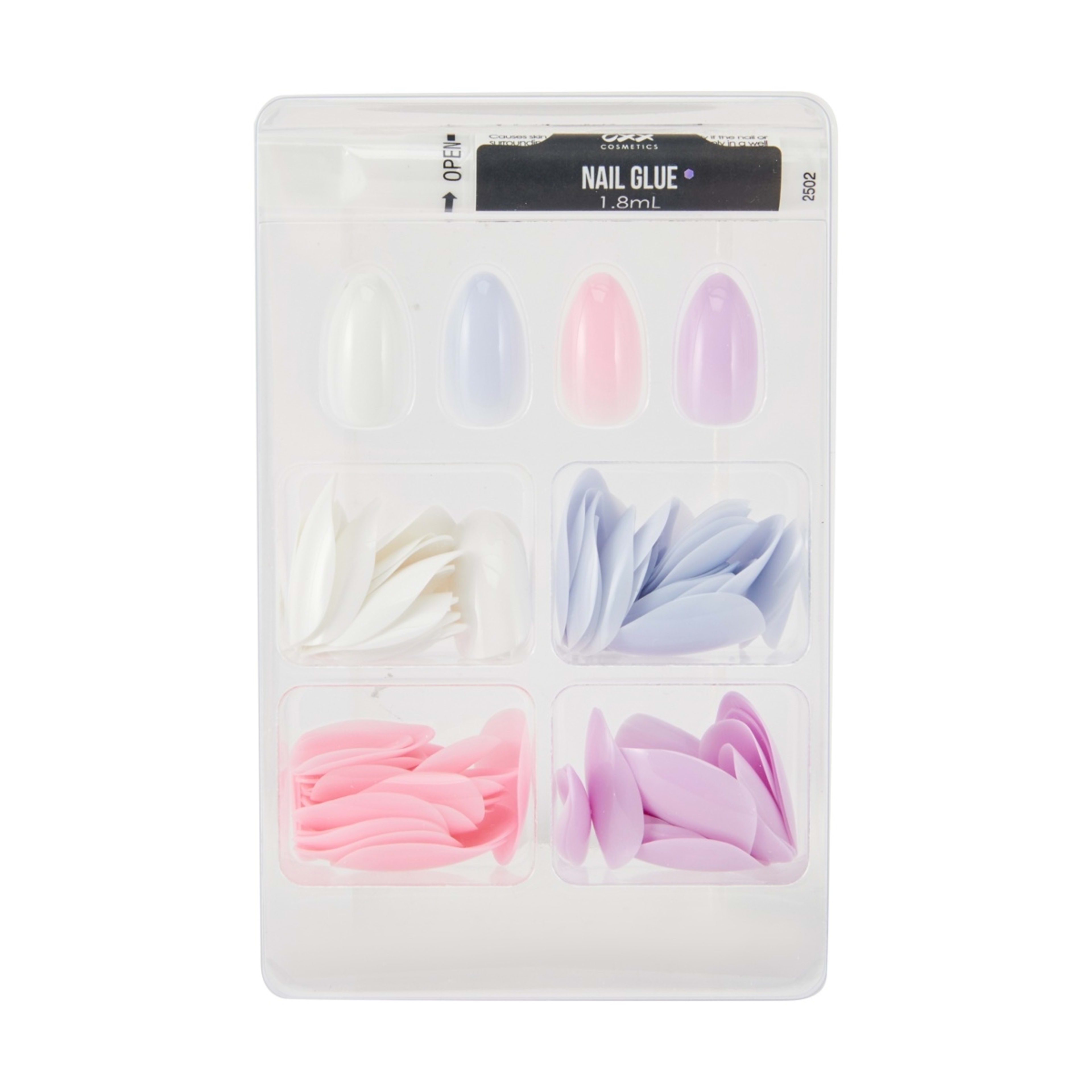 3 OXX Cosmetics 100 Pack Artificial Nails with Adhesive - Almond Shape, 4 Pastels, 3 of 4