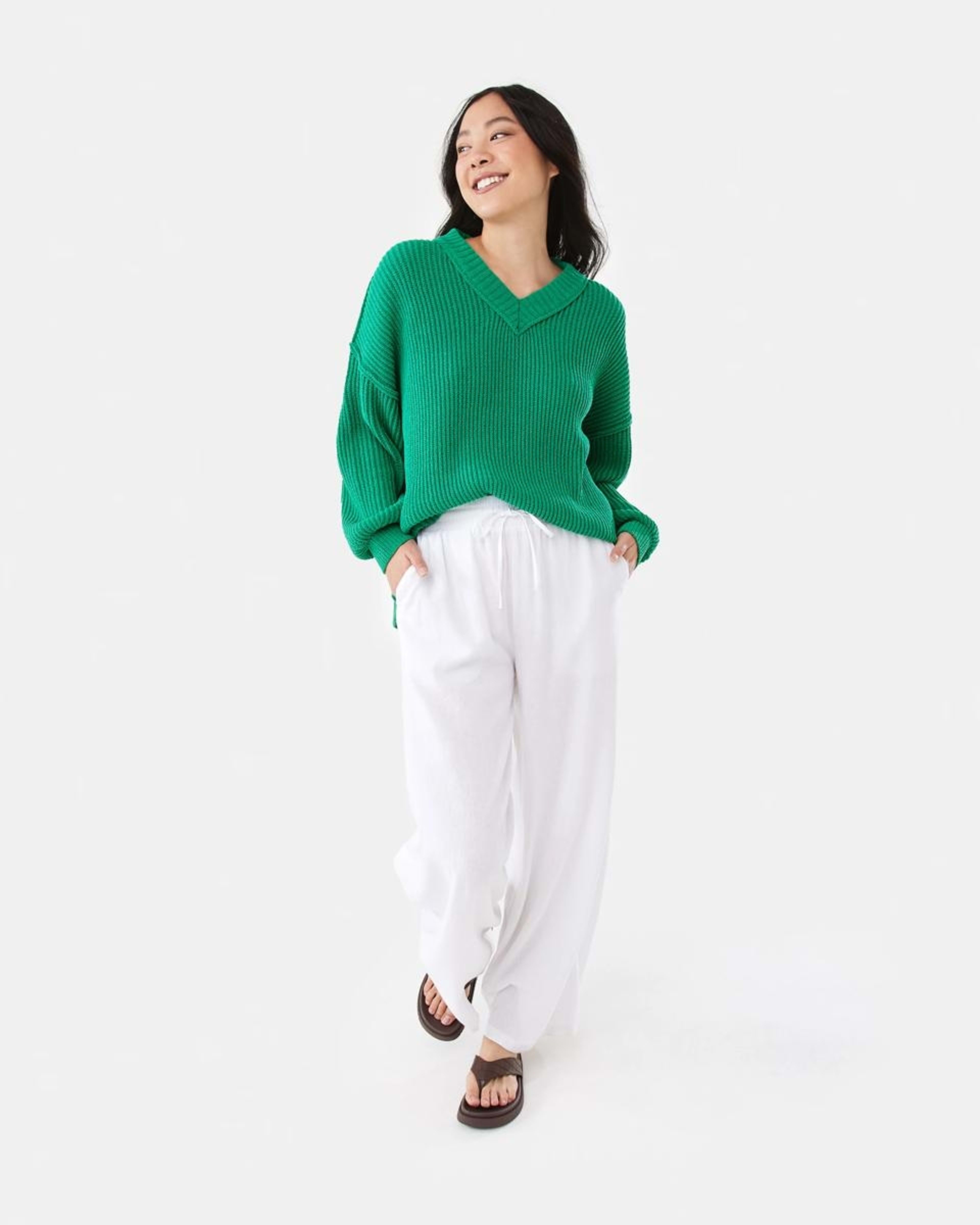 2 Chenille V-Neck Jumper SIMPLY GREEN, 2 of 9