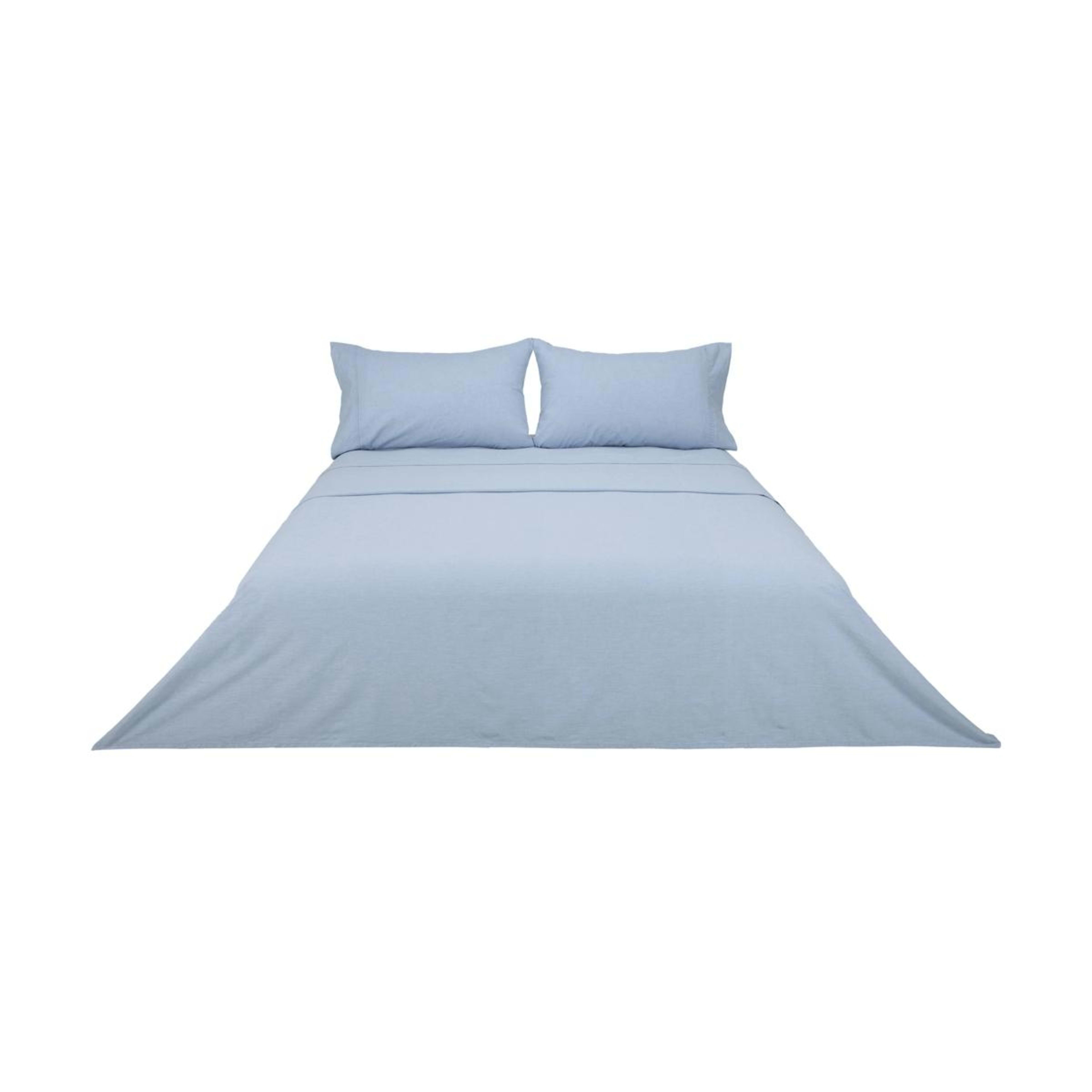6 Stonewashed Chambray Cotton Sheet Set - Double Bed, Denim, 6 of 7