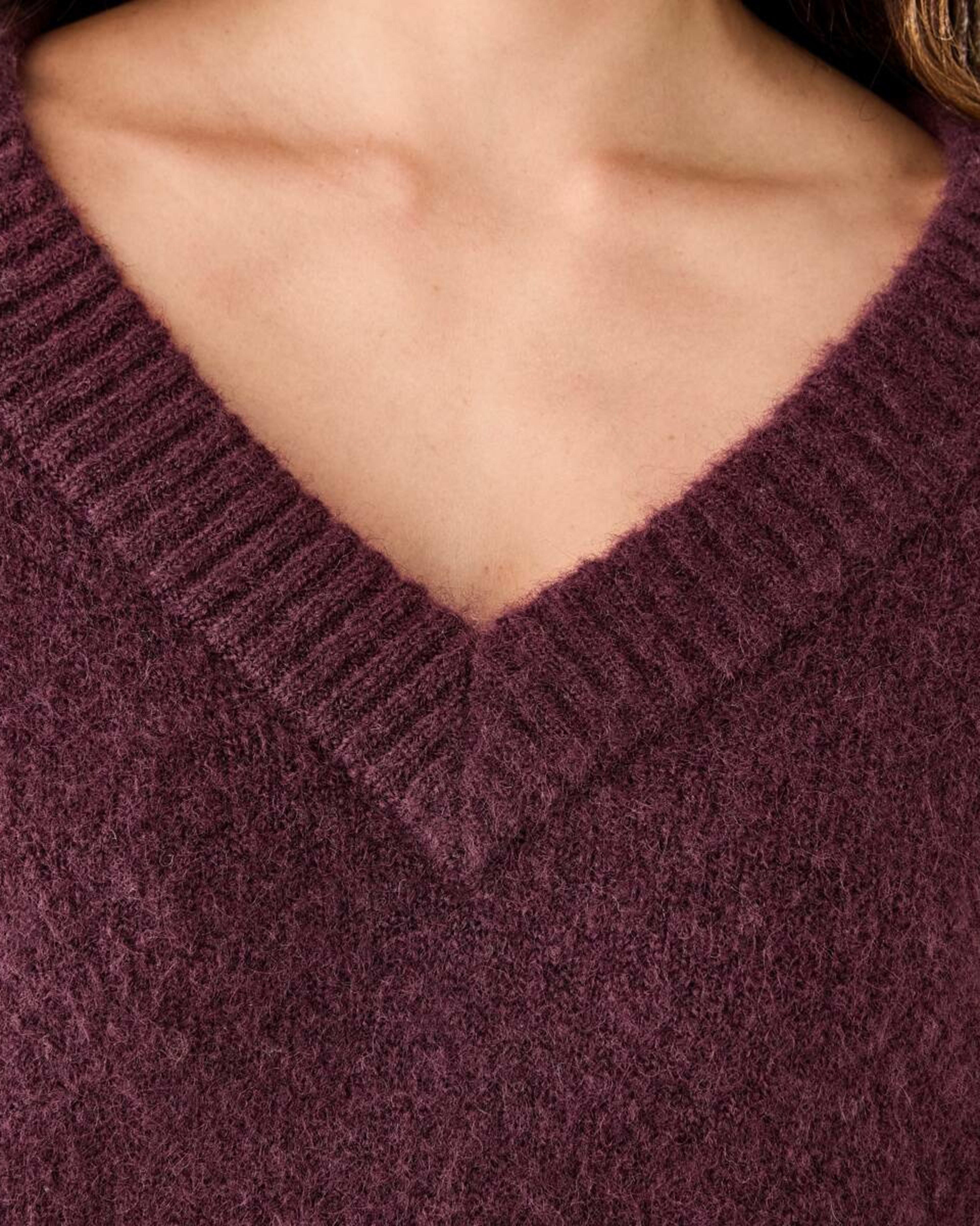 5 Fluffy V-Neck Jumper Mulberry, 5 of 6