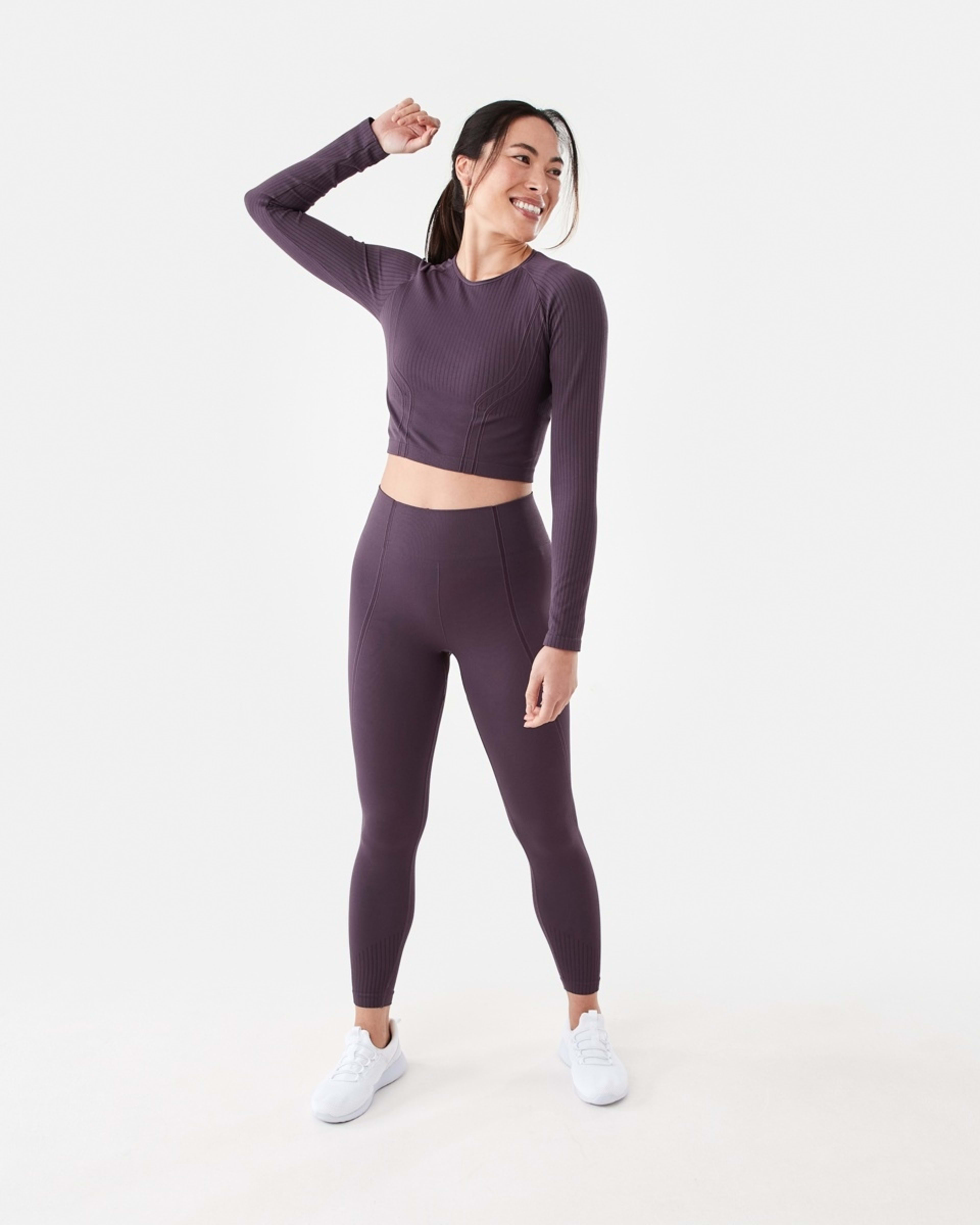5 Active Womens Seamfree Ribbed Panel Leggings Pur Rasin, 5 of 5