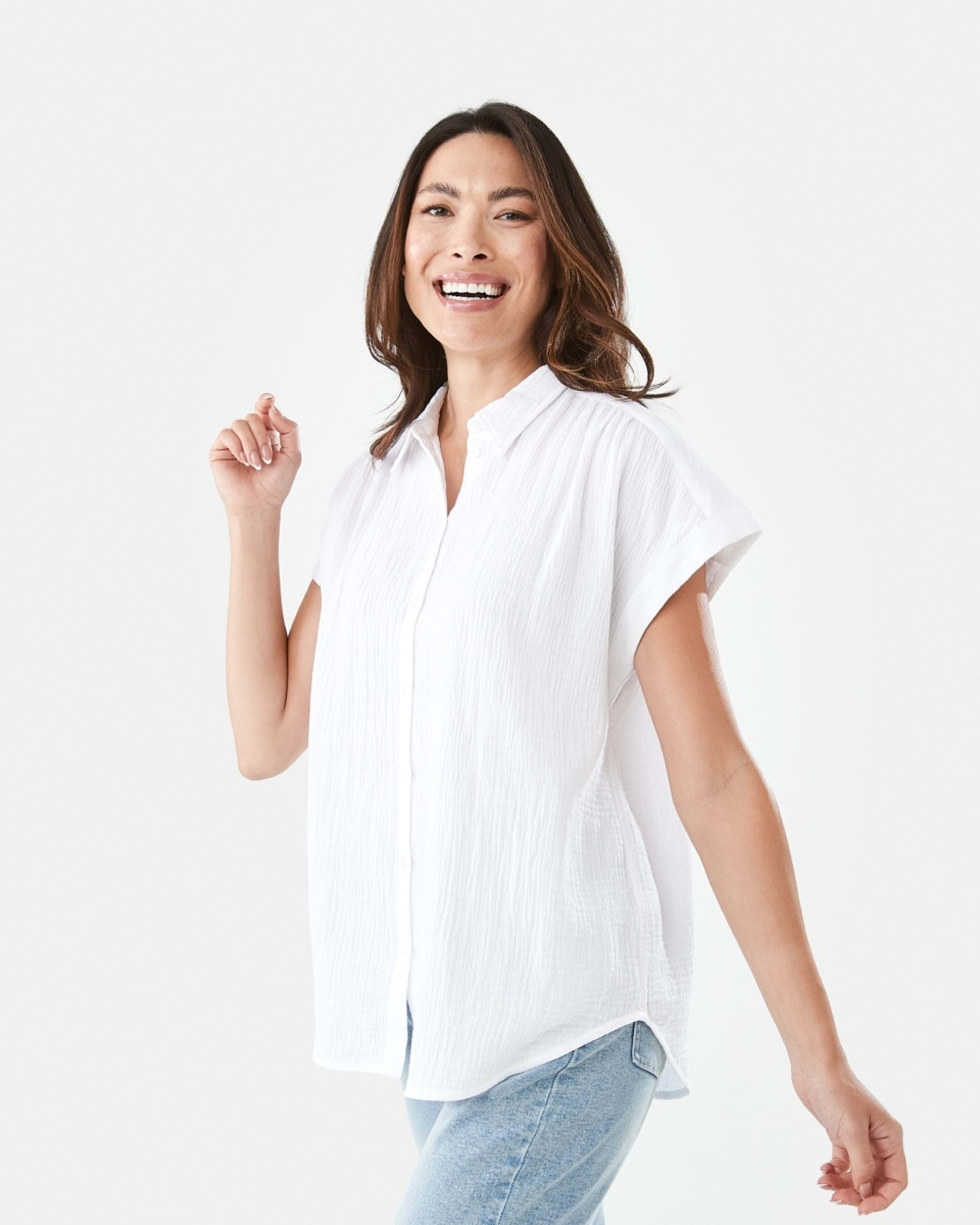 2 Short Sleeve Double Cloth Top White, 2 of 7