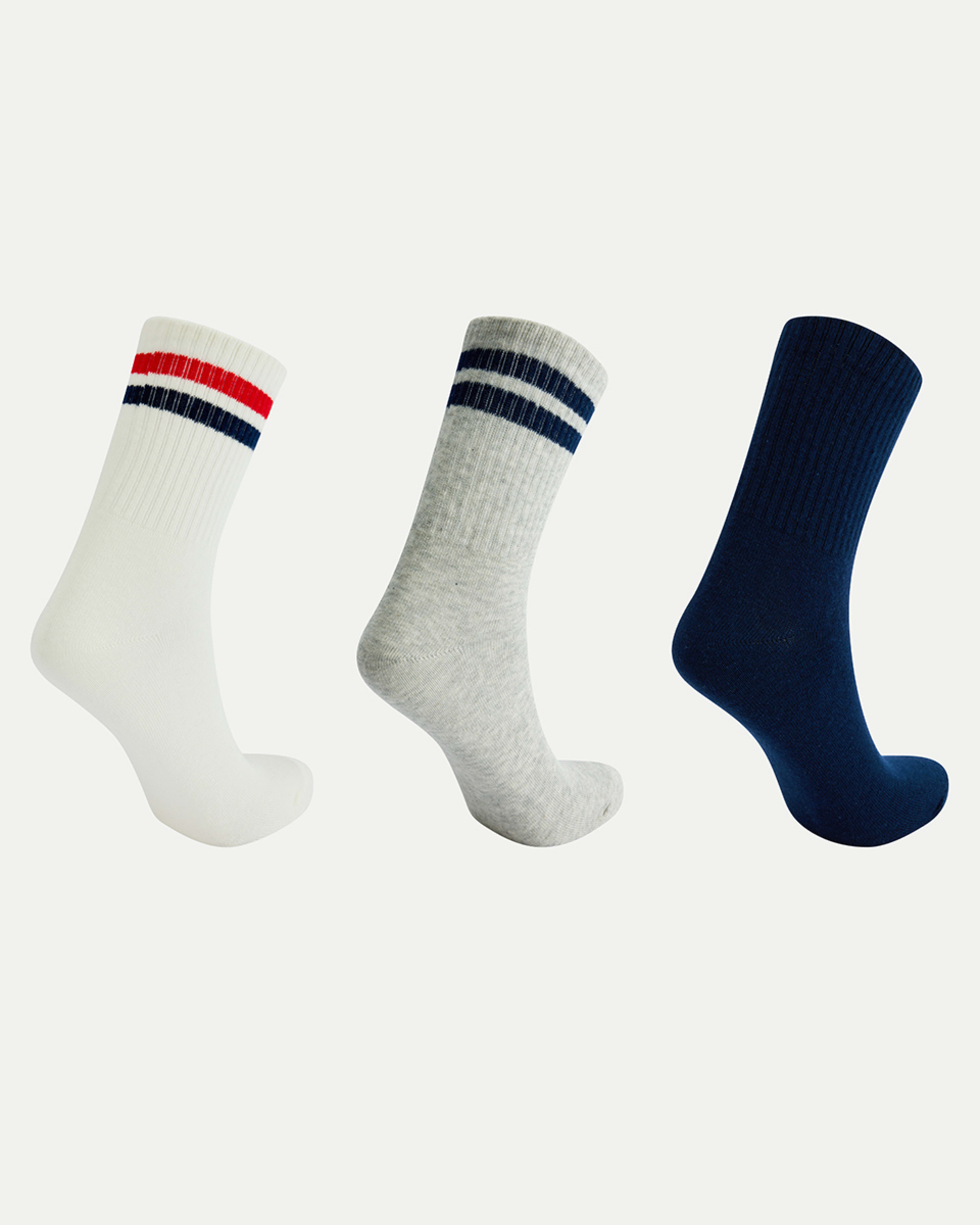 2 3 Pack Rib Quarter Crew Socks Strp Nturl, 2 of 3
