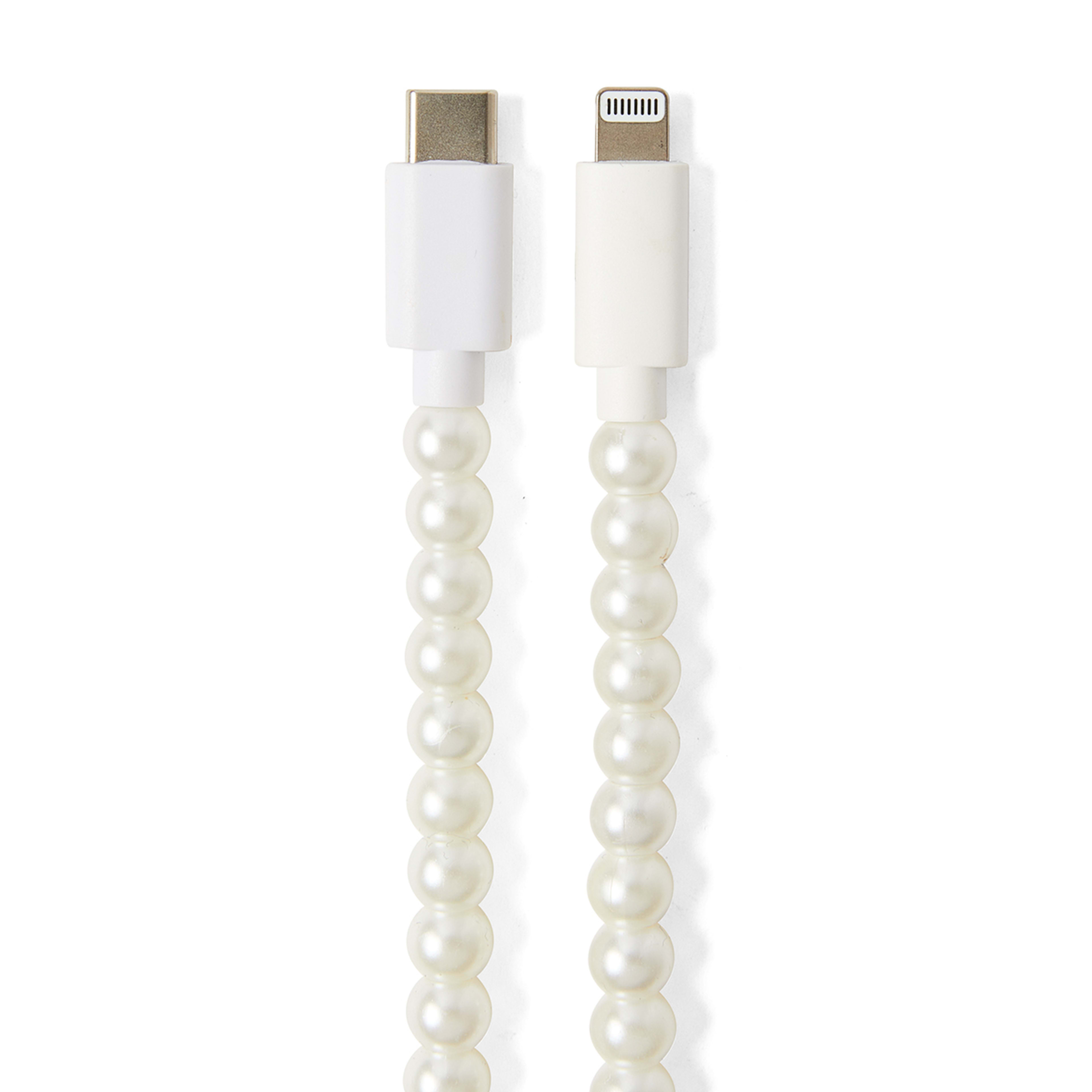 3 USB-C to Lightning Beaded Faux Pearl Cable - White, 3 of 6