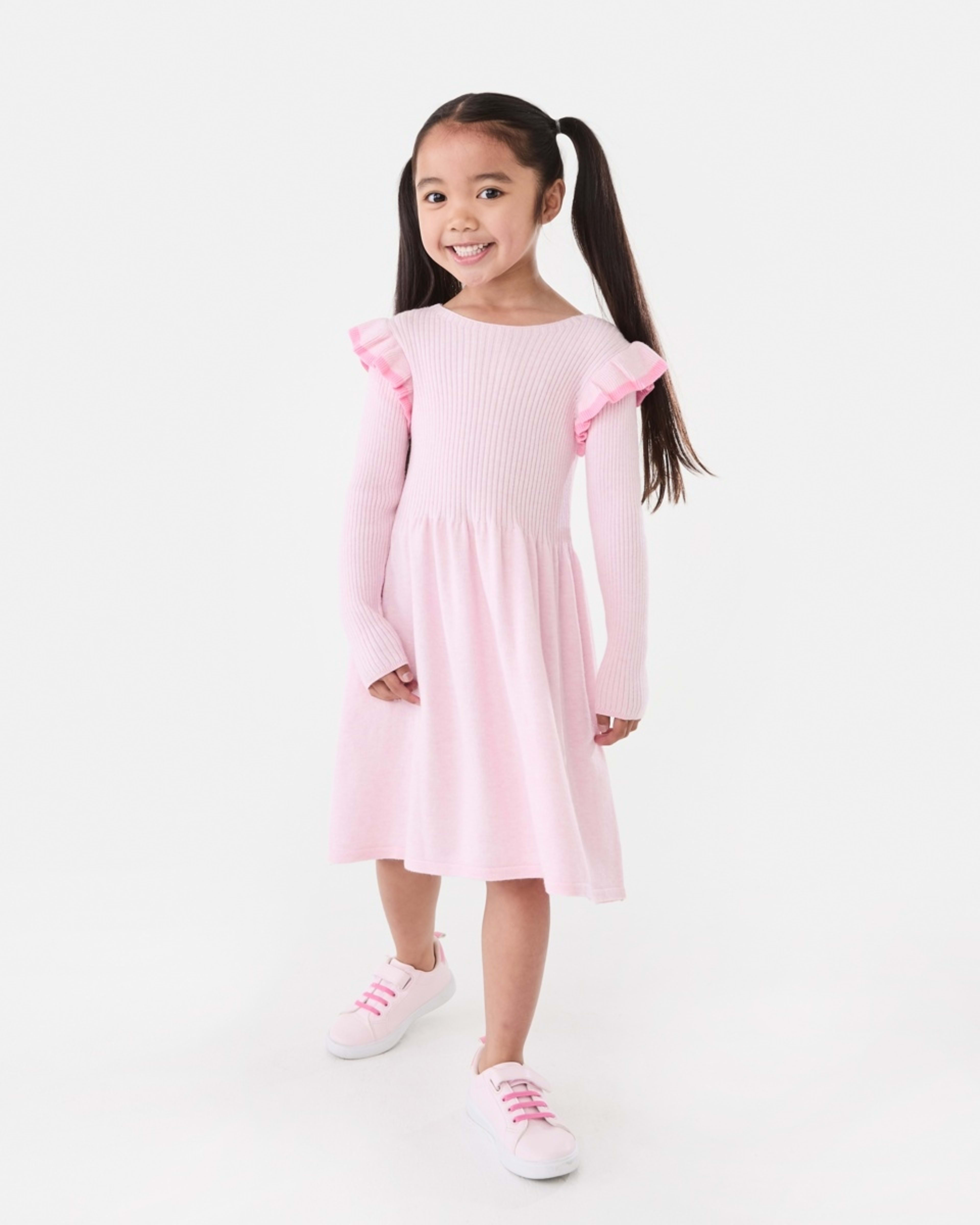 6 Long Sleeve Viscose Knit Dress Pink Marle, 6 of 9