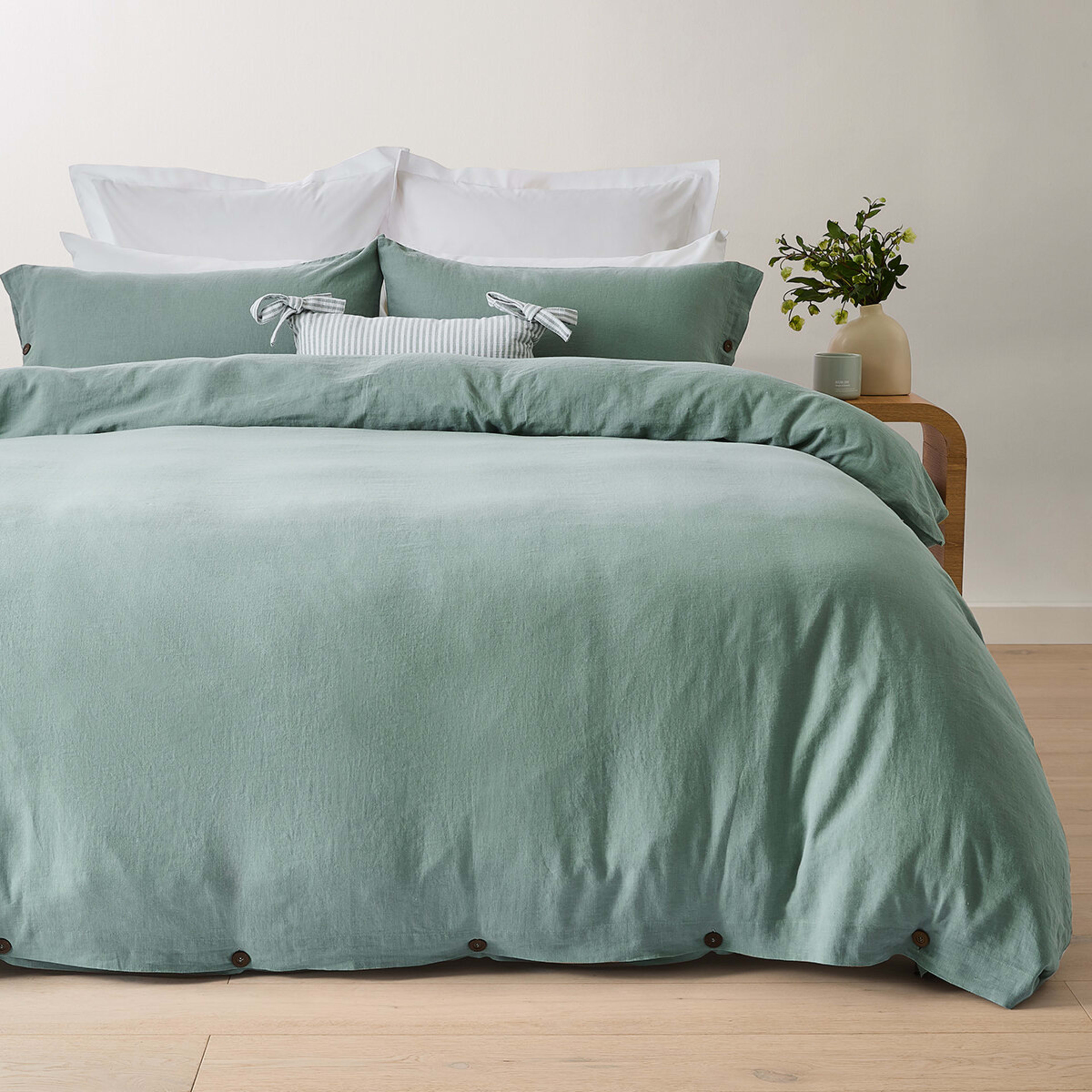 1 Kayden Linen Cotton Quilt Cover Set - Queen Bed, Sage, 1 of 8