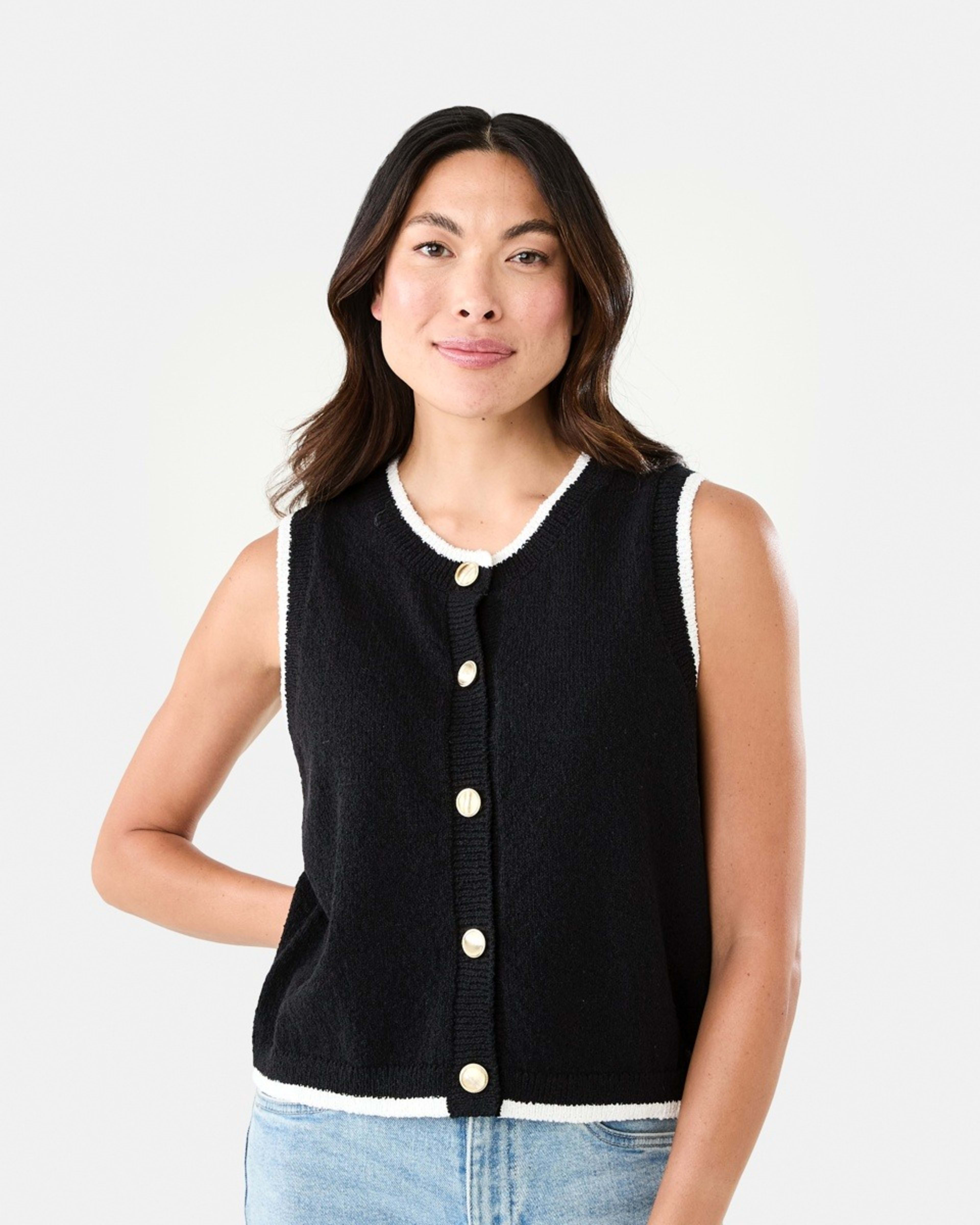1 Contrast Button Vest Black
