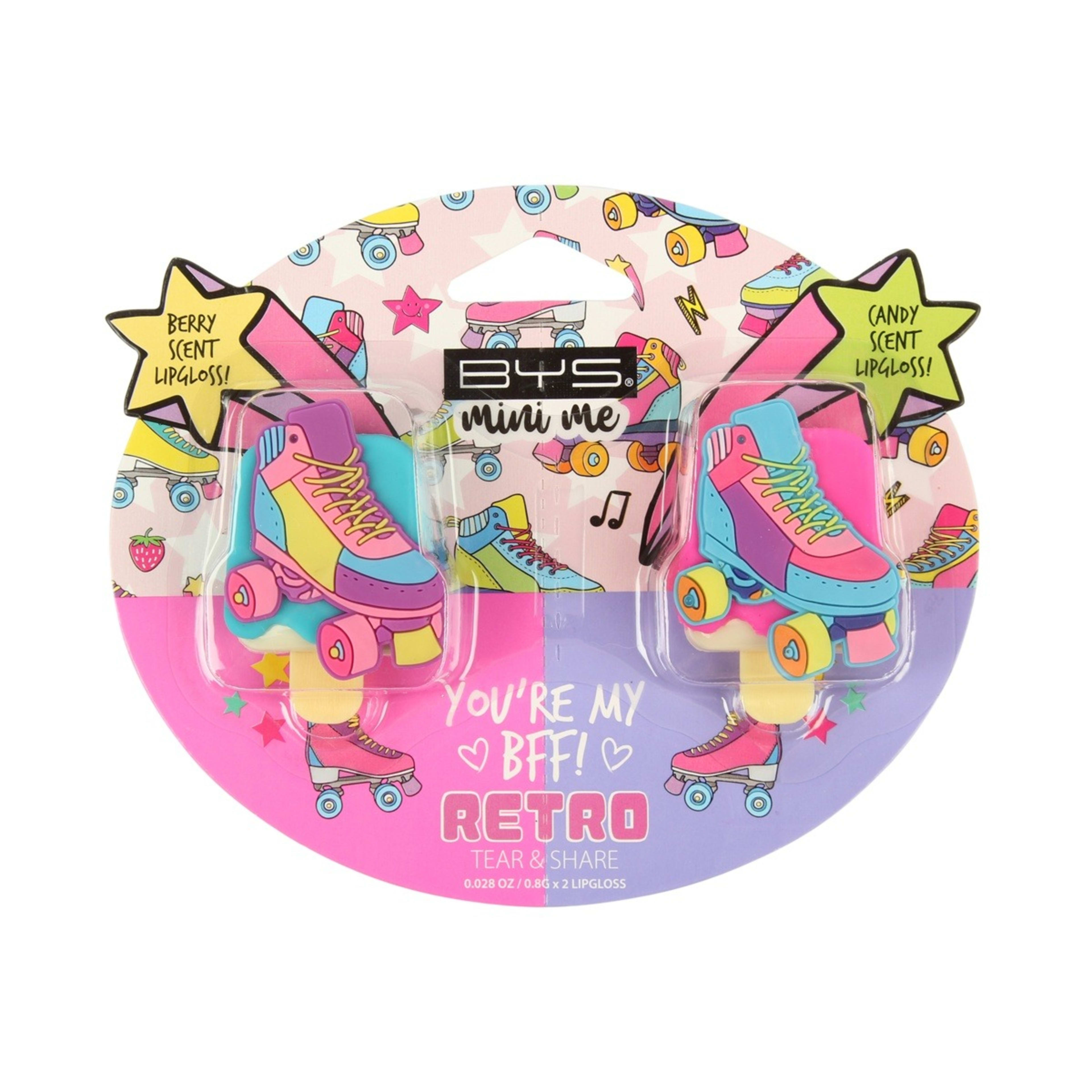 1 2 Pack BYS Mini Me Roller Retro Tear & Share Lip Gloss - Berry and Candy Scented