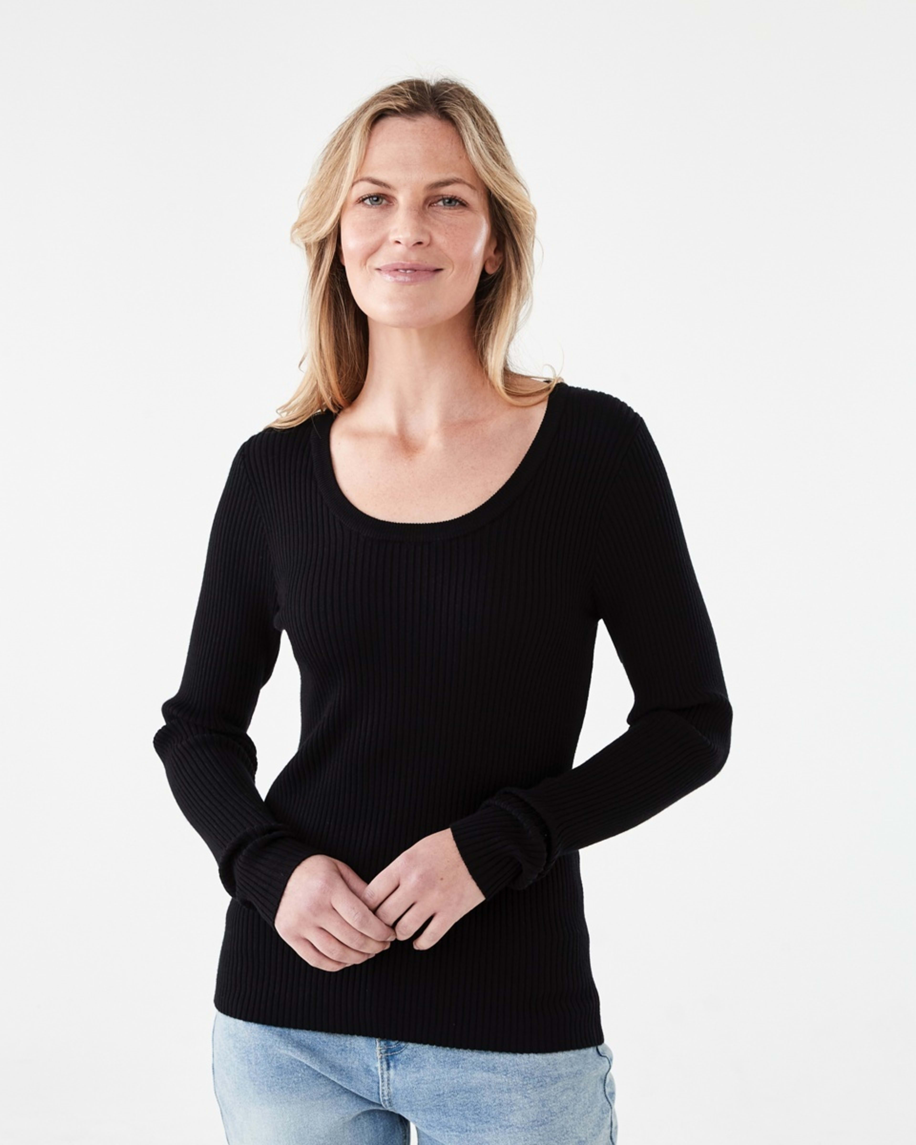 1 Long Sleeve Scoop Neck Top Black, 1 of 5