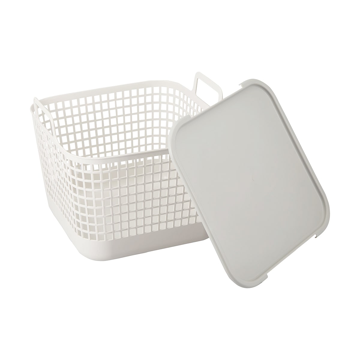 Square Plastic Basket with Lid Large, Grey Kmart