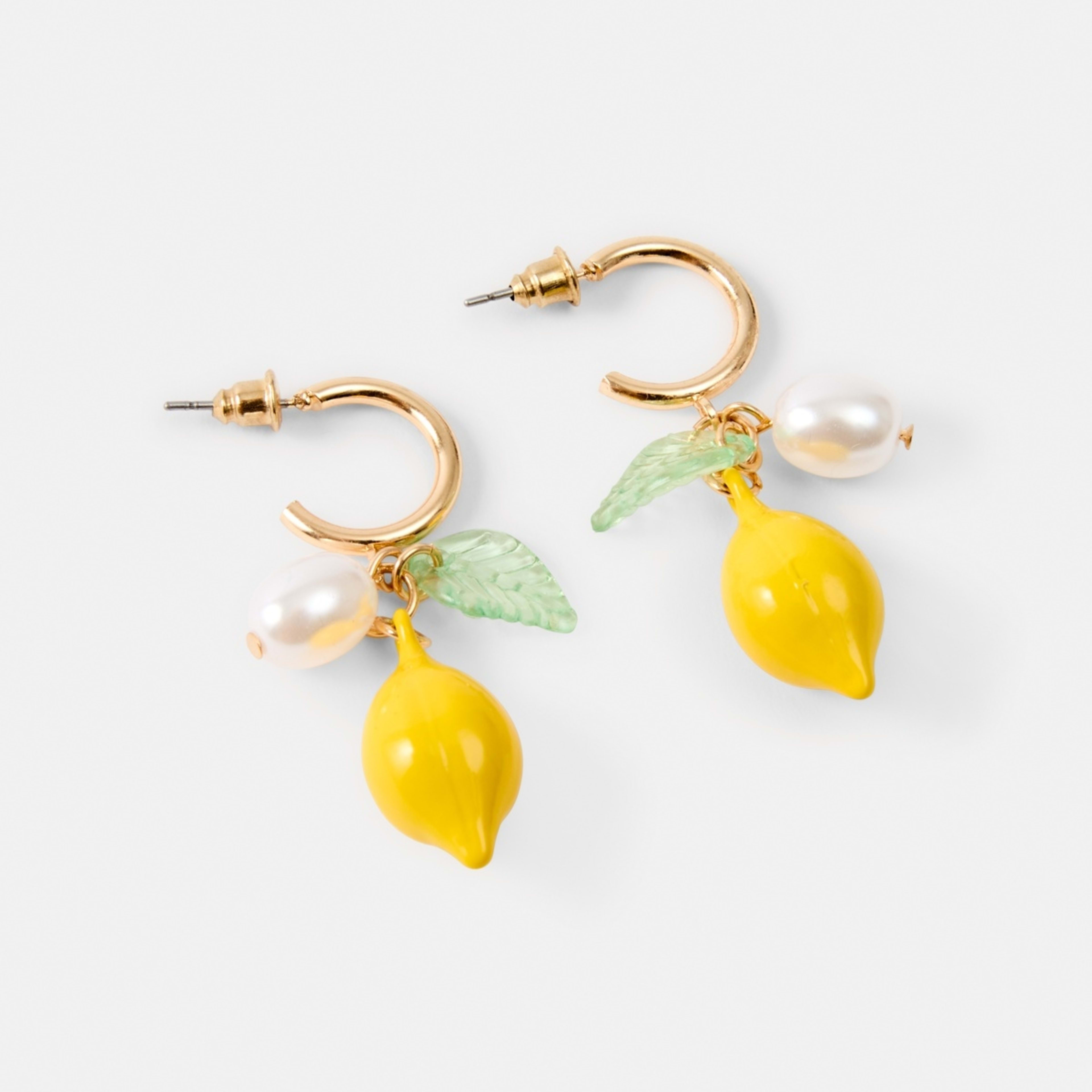 1 Lemon Hoop Earrings - Yellow and Gold Tone Gold, 1 of 5