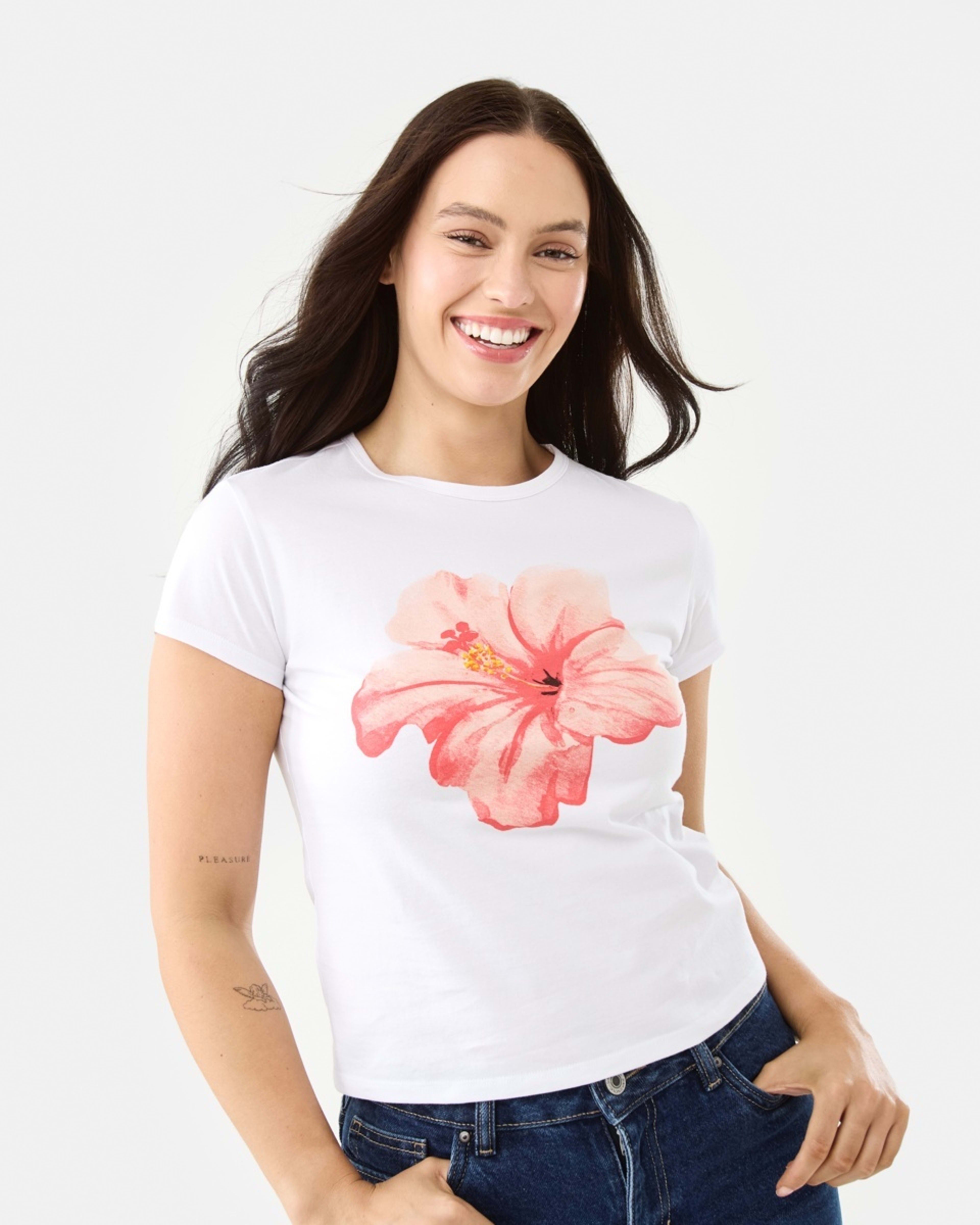 1 Short Sleeve Neat Print T-shirt Hibiscus