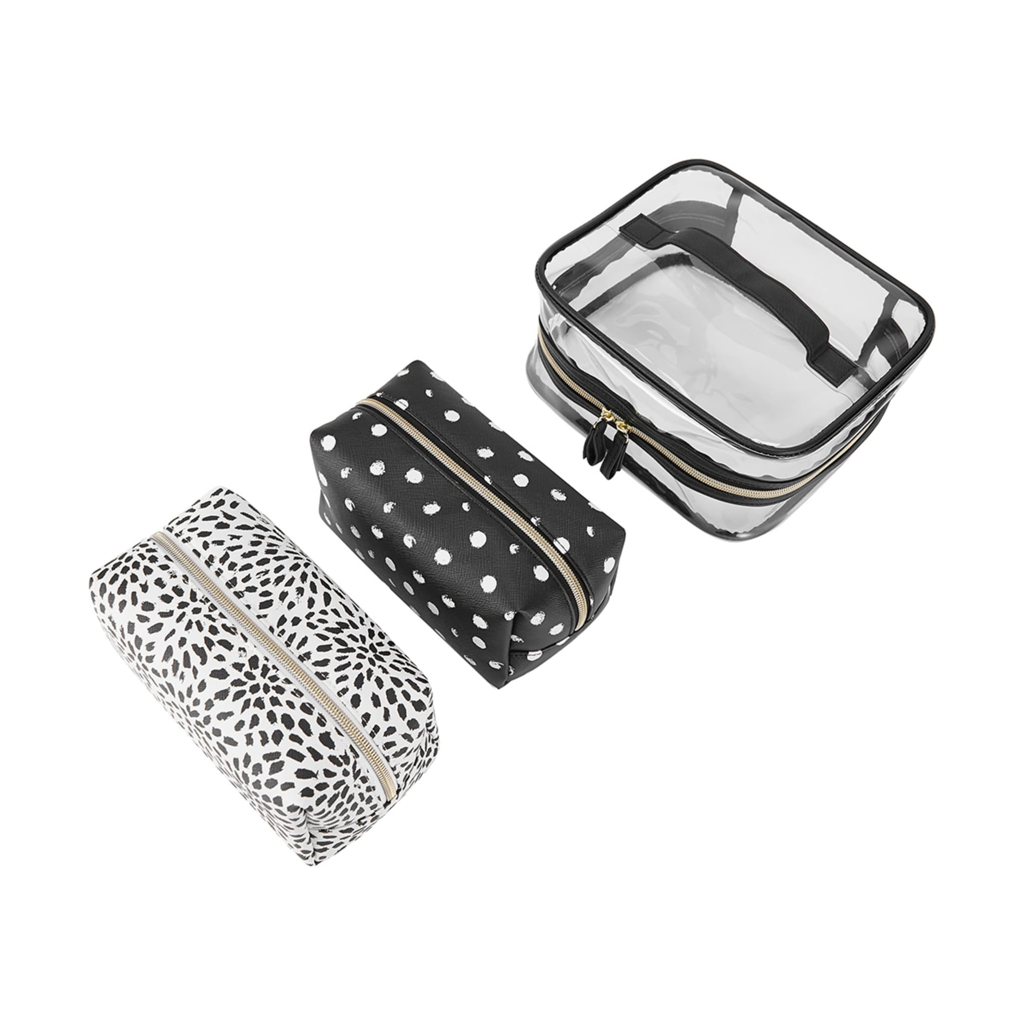 3 Piece Cosmetic Bag Set Clear & Print Kmart