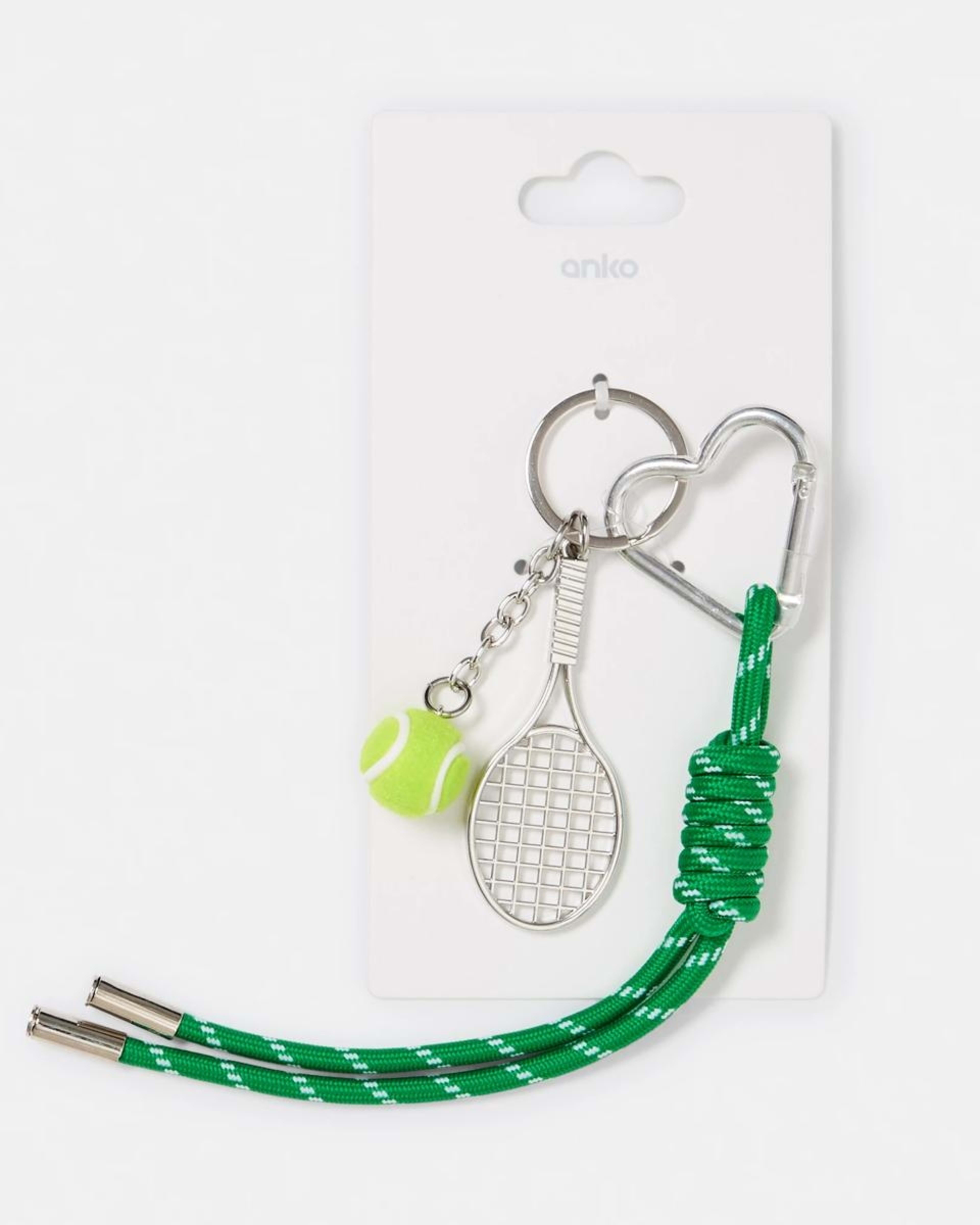 3 Tennis Theme Bag Charm Keyring - Silver Tone and Green SILVER, 3 of 3