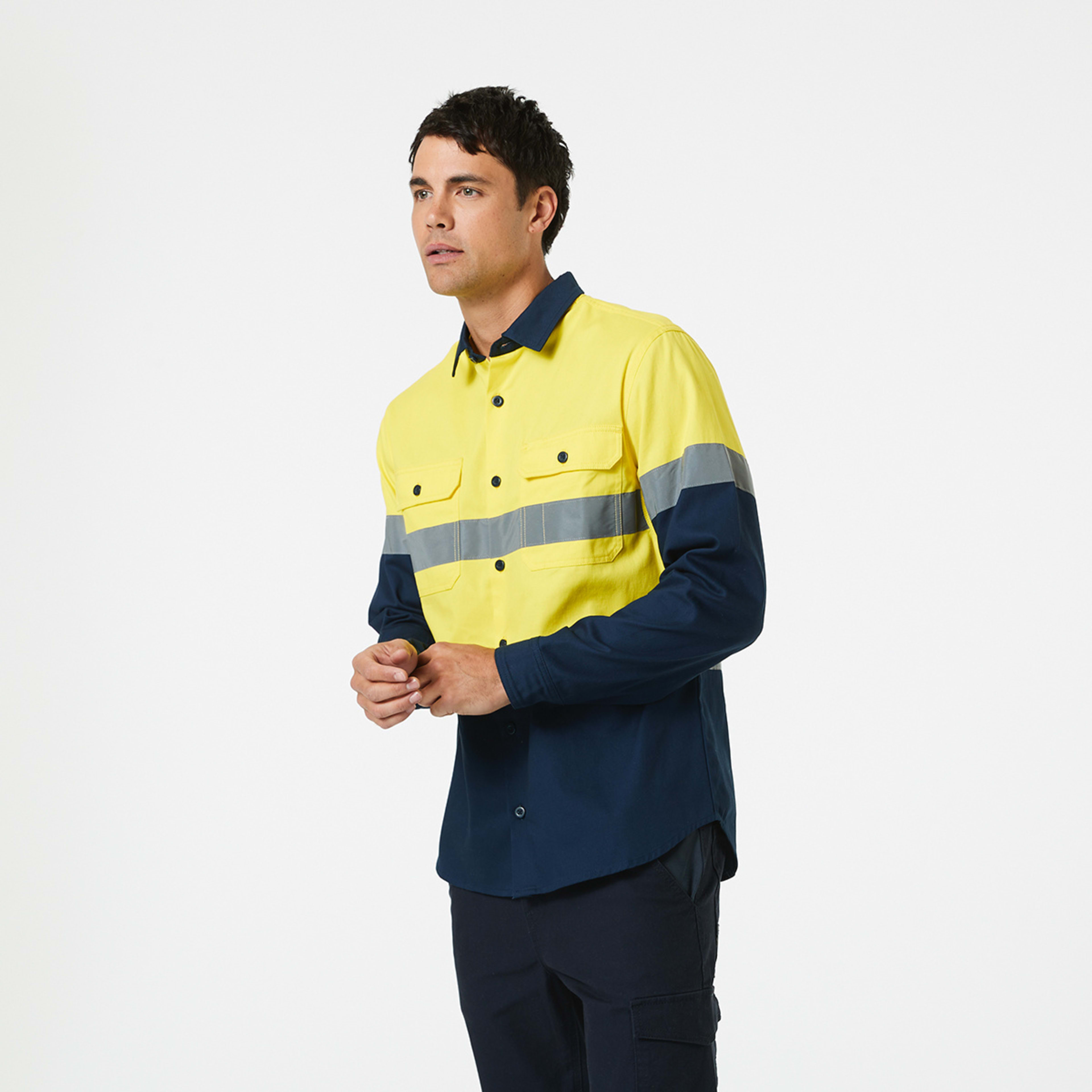 2 Workwear Hi-Visiblity Long Sleeve Reflective Shirt Safety Yellow, 2 of 5