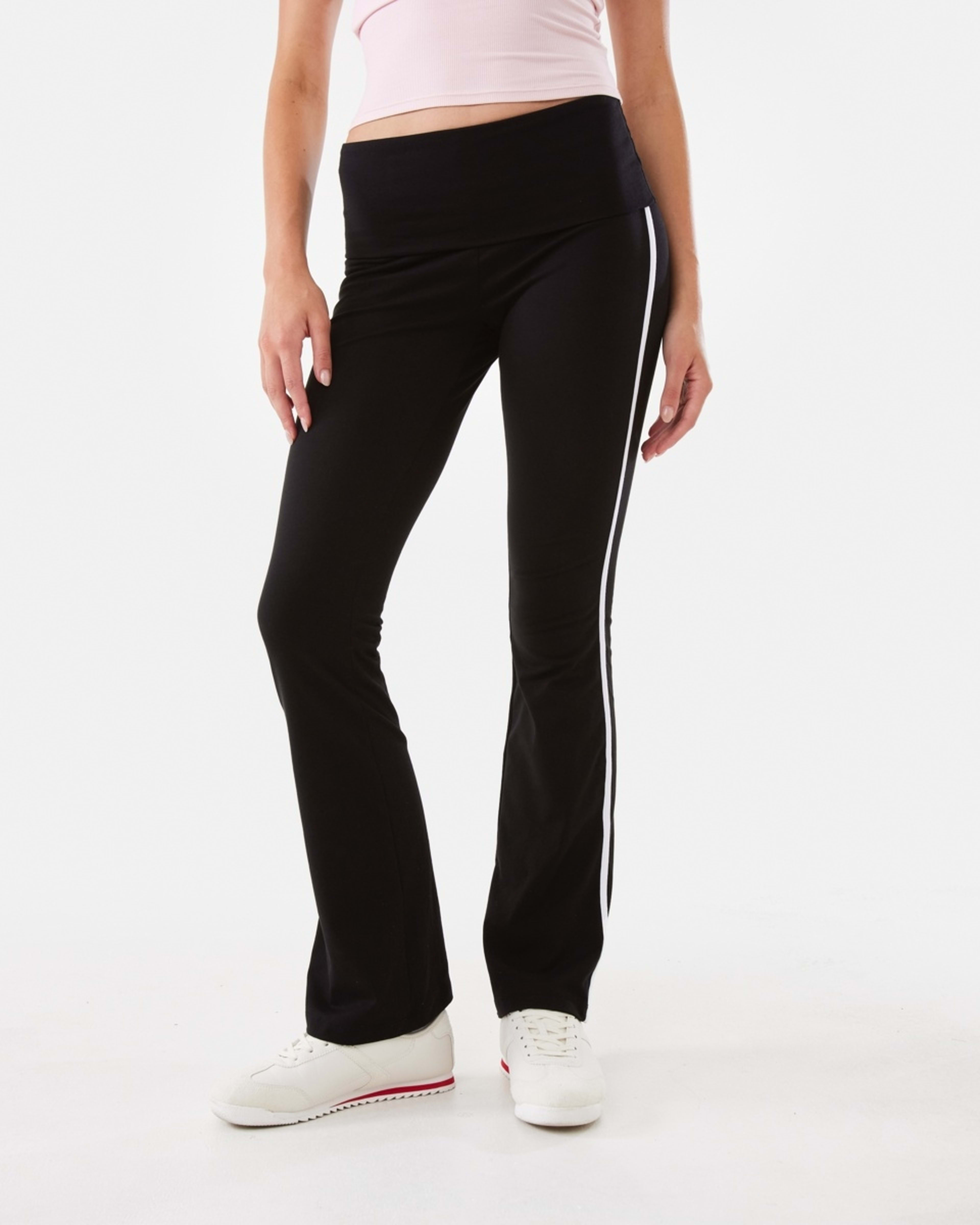 1 Side Stripe Fold Down Flare Pants Black, 1 of 8