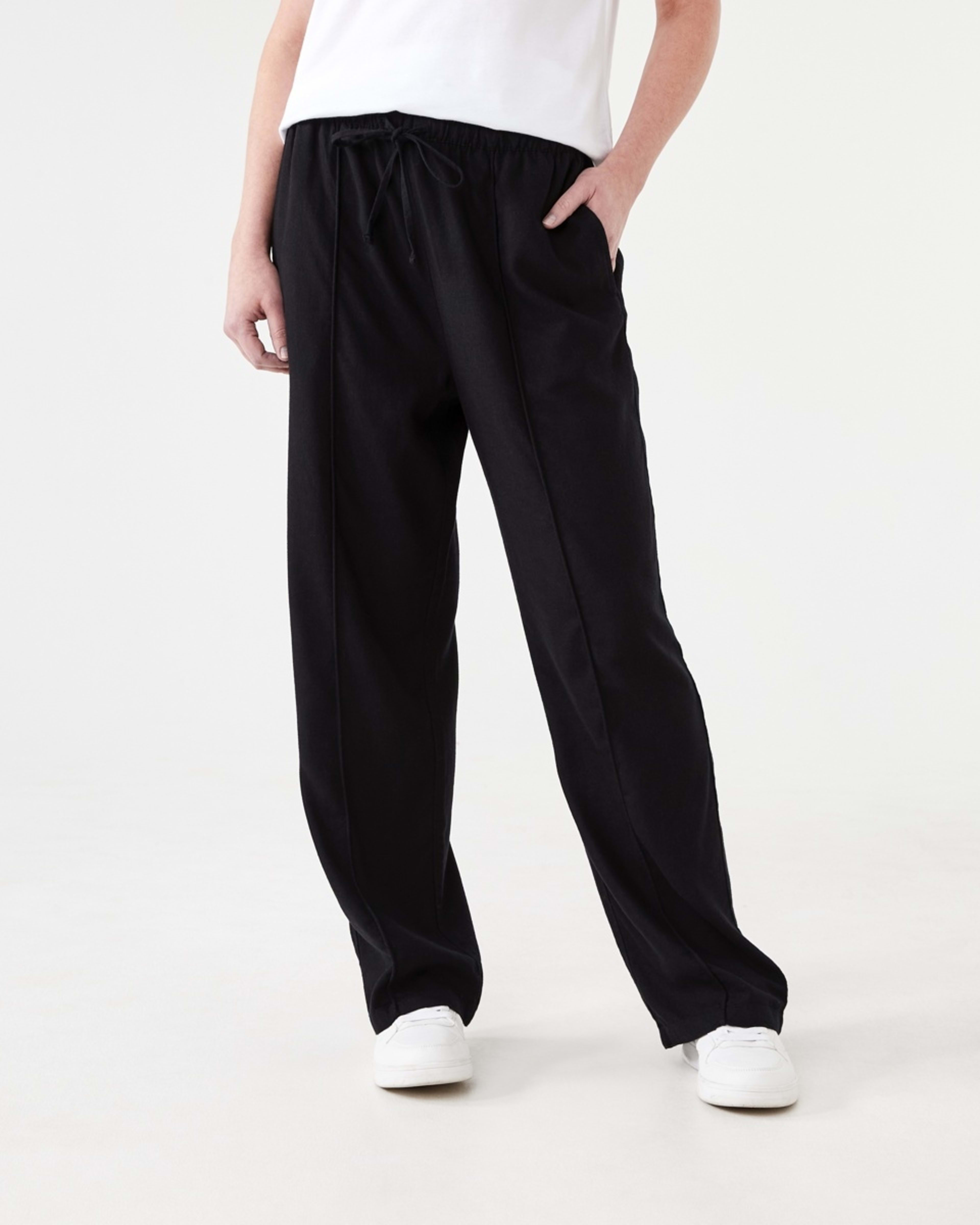 1 Textured Seam Front Pants BLACK