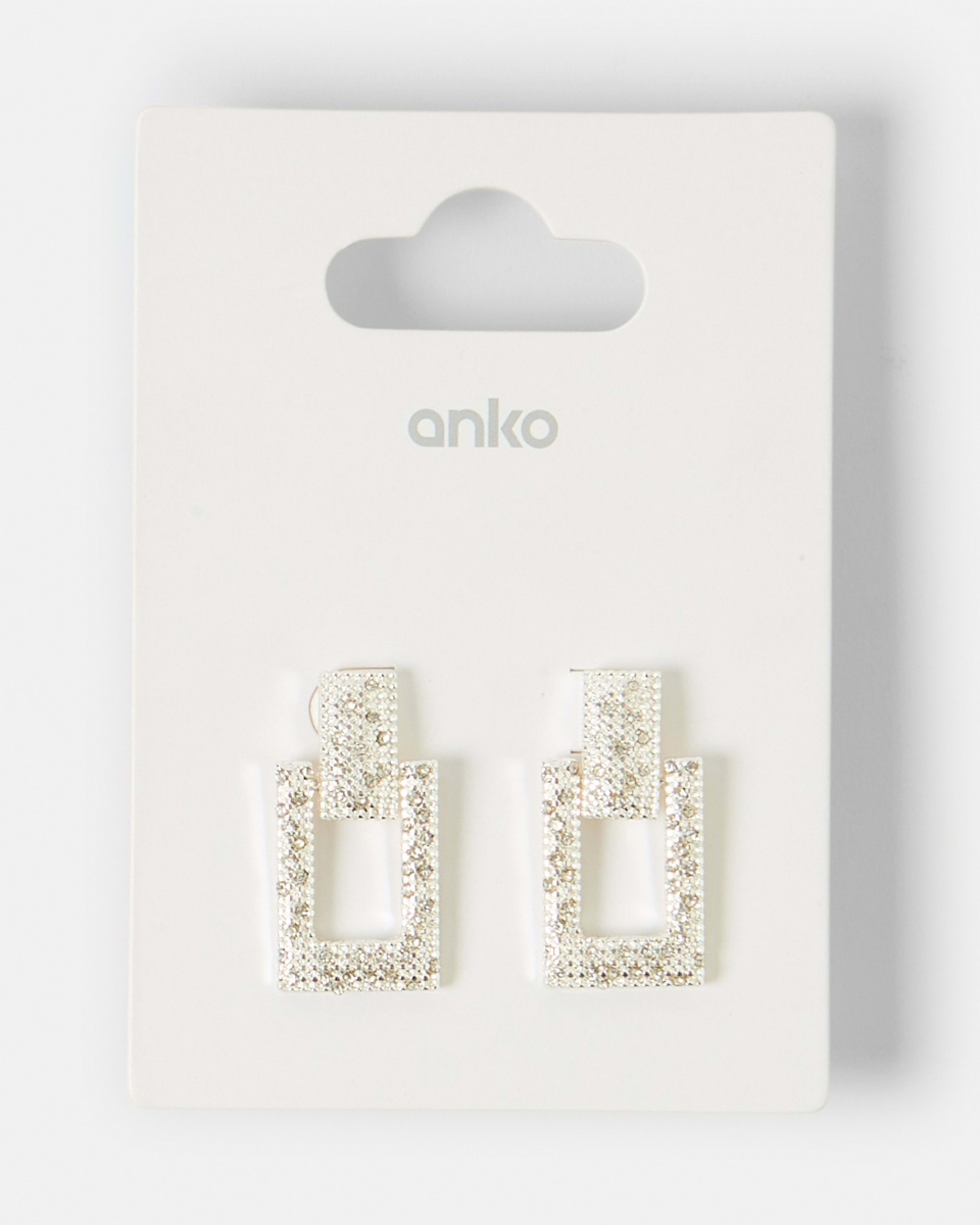 4 Square Diamante Drop Earrings - Silver Tone Silver, 4 of 4