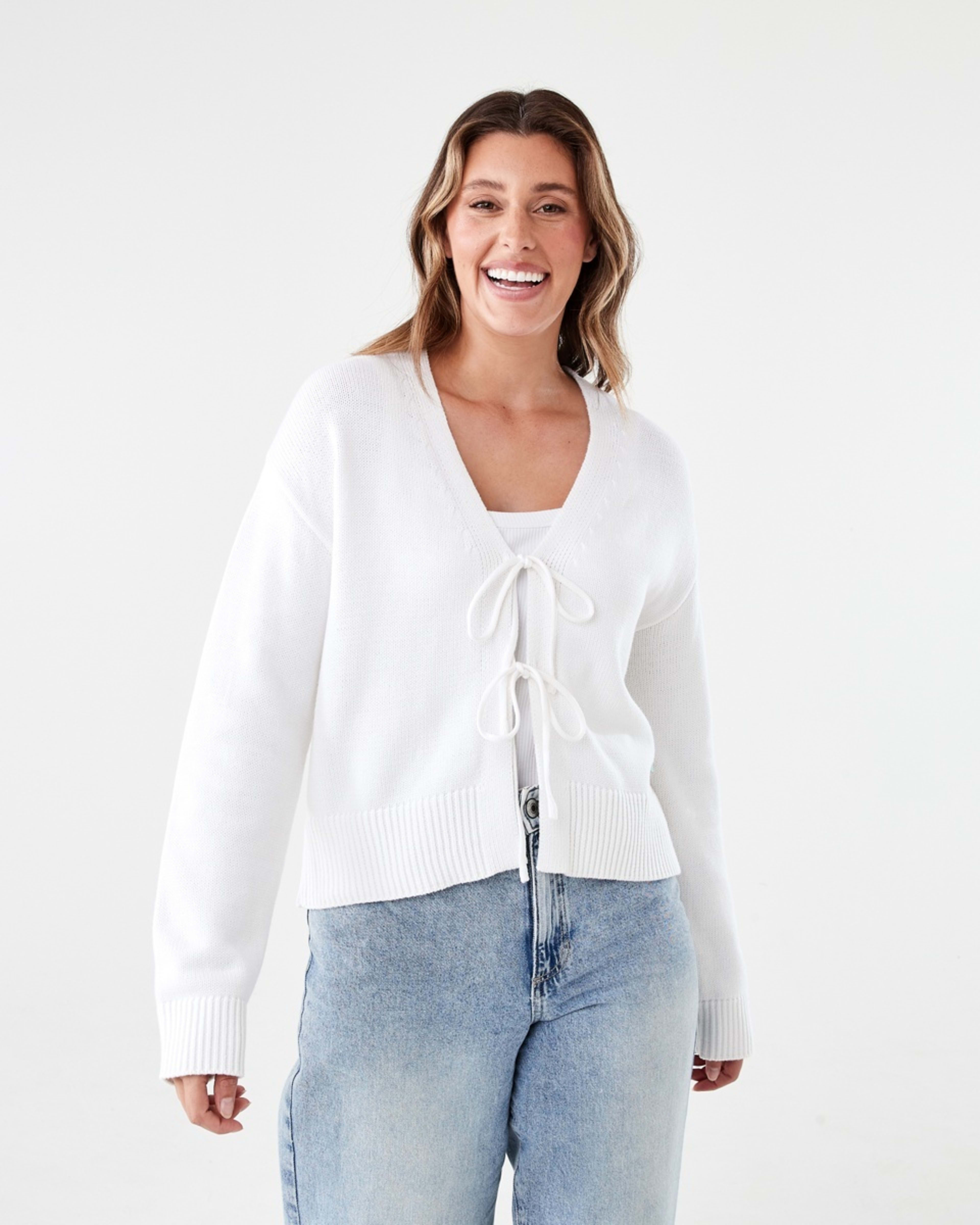 1 Tie Front Cardigan WHITE, 1 of 5
