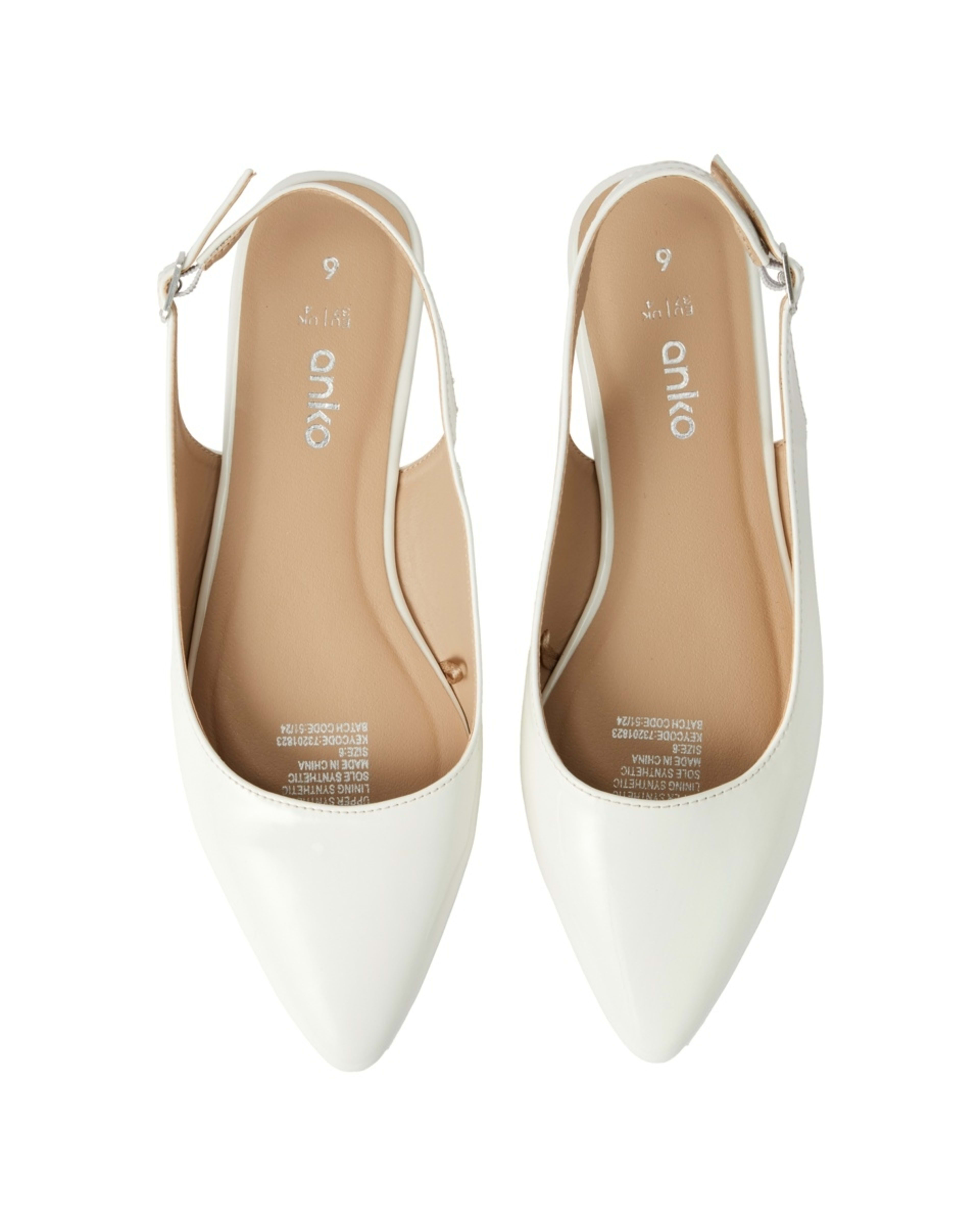 2 Point Toe Ballet Slingback Flats Wht Patent, 2 of 3