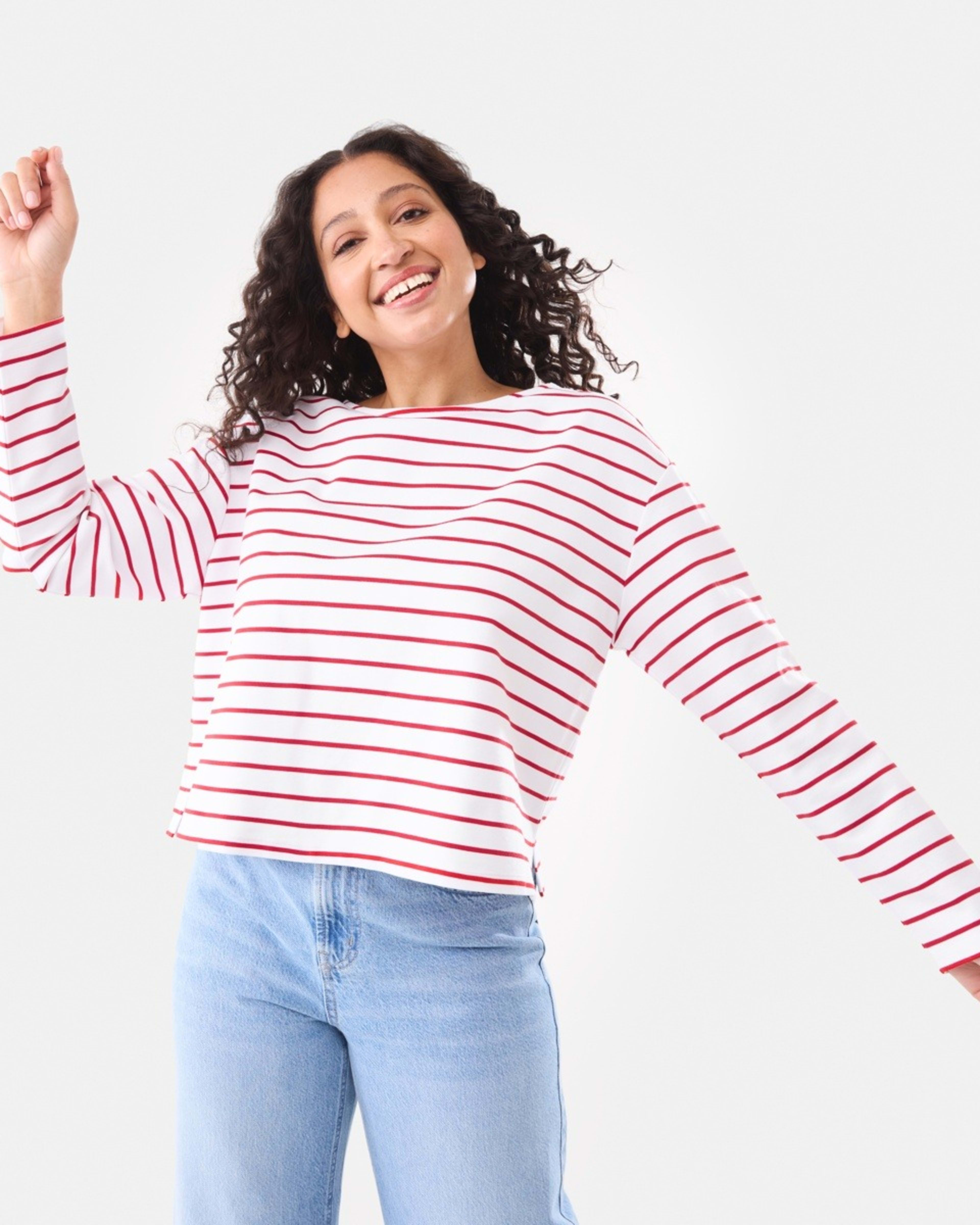 1 Long Sleeve Drop Shoulder T-shirt Red Strp