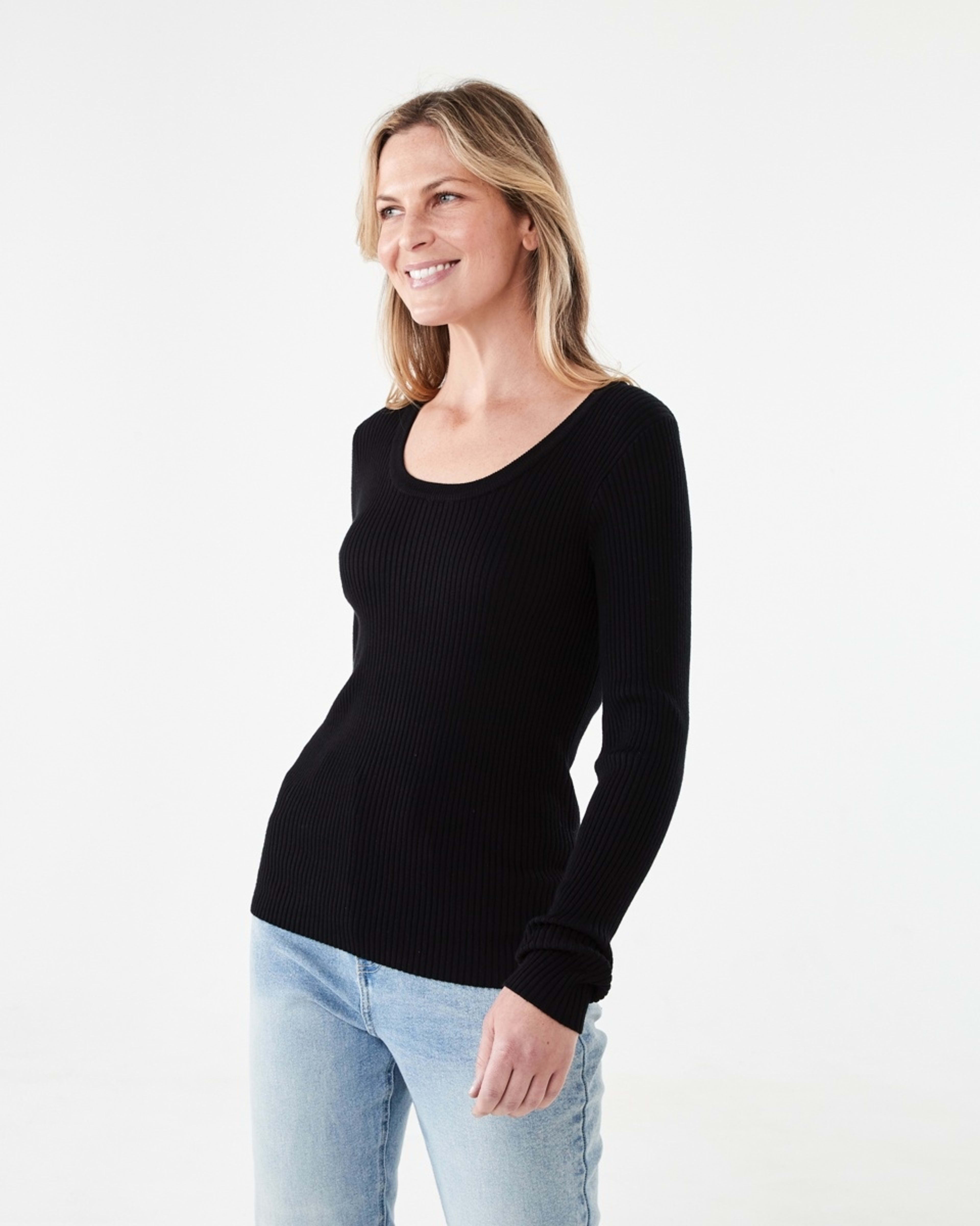 2 Long Sleeve Scoop Neck Top Black, 2 of 5